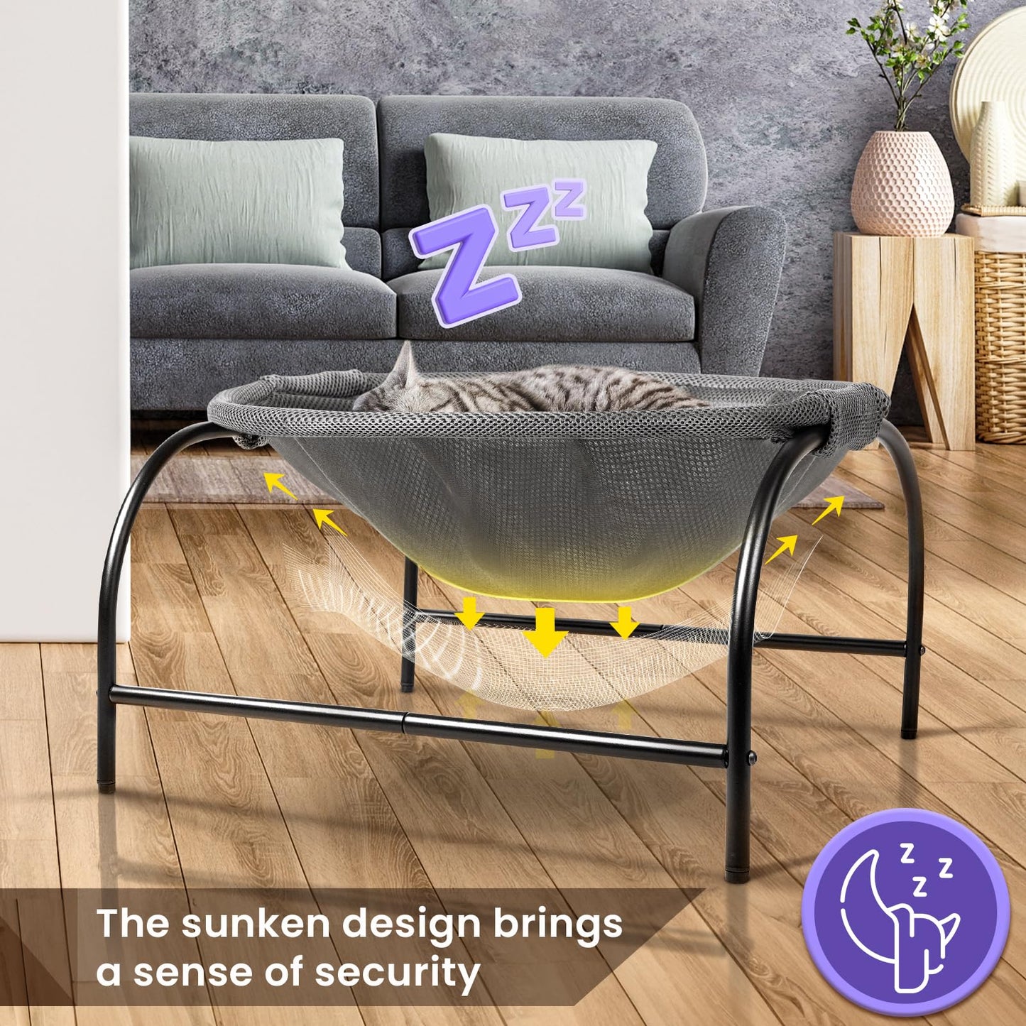 JUNSPOW Cat Bed Hammock (Large Size) Free-Standing Kitty Sleeping Cat Supplies Pet Supplies Whole Wash Stable & Breathable Easy Assembly Indoors Outdoors, 16.9 in x 16.9 in x 9.5 in