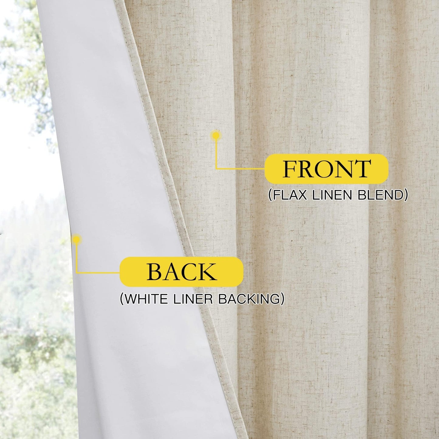 NICETOWN Natural 100% Blackout Linen Curtains 84 Inches Long, Thermal Insulated Farmhouse Thick Completely Blackout Window Treatment 2 Panels for Living Room, 52" Wide Each Panel