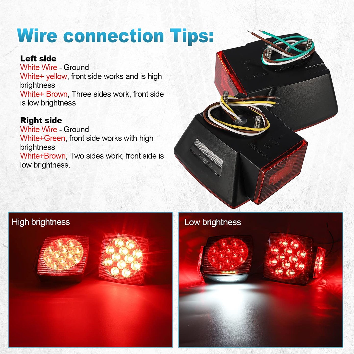 Partsam 12V Waterproof Square LED Trailer Tail Light Kit Clear Lens Red Trailer Brake Stop Tail Turn Signal Running Lights License Kit for Camper Truck RV Boat Trailer Snowmobile Marine Under 80"