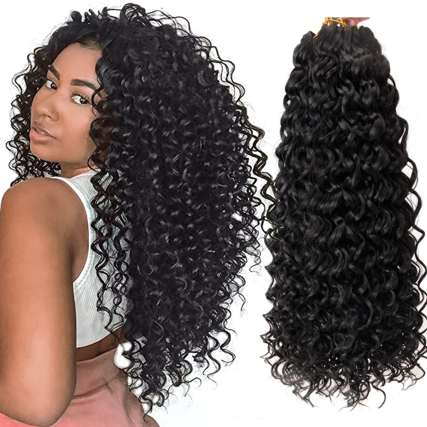 8 Packs Curly Crochet Hair GoGo Curl Crochet hair for Black Women Deep Wave Braiding hair,Synthetic Bohemian Crochet Braid Water Wave Crochet hair Extensions(18inch, 1B)