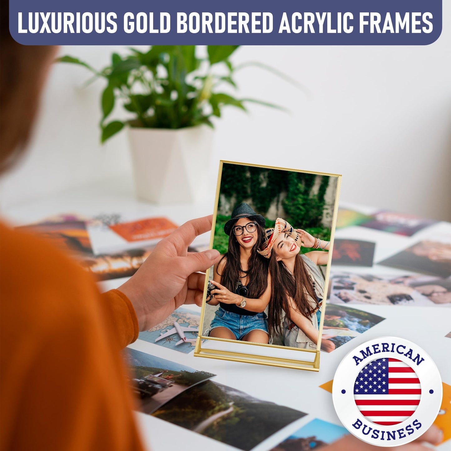 Gold Picture Frames Double Sided - 6 Pack - 8.5x11 Acrylic Gold Table Number Holders, Clear Easel Table Stands for Signs, Gold Frames for Wedding Table Numbers, Menu Holder, Photo Frame