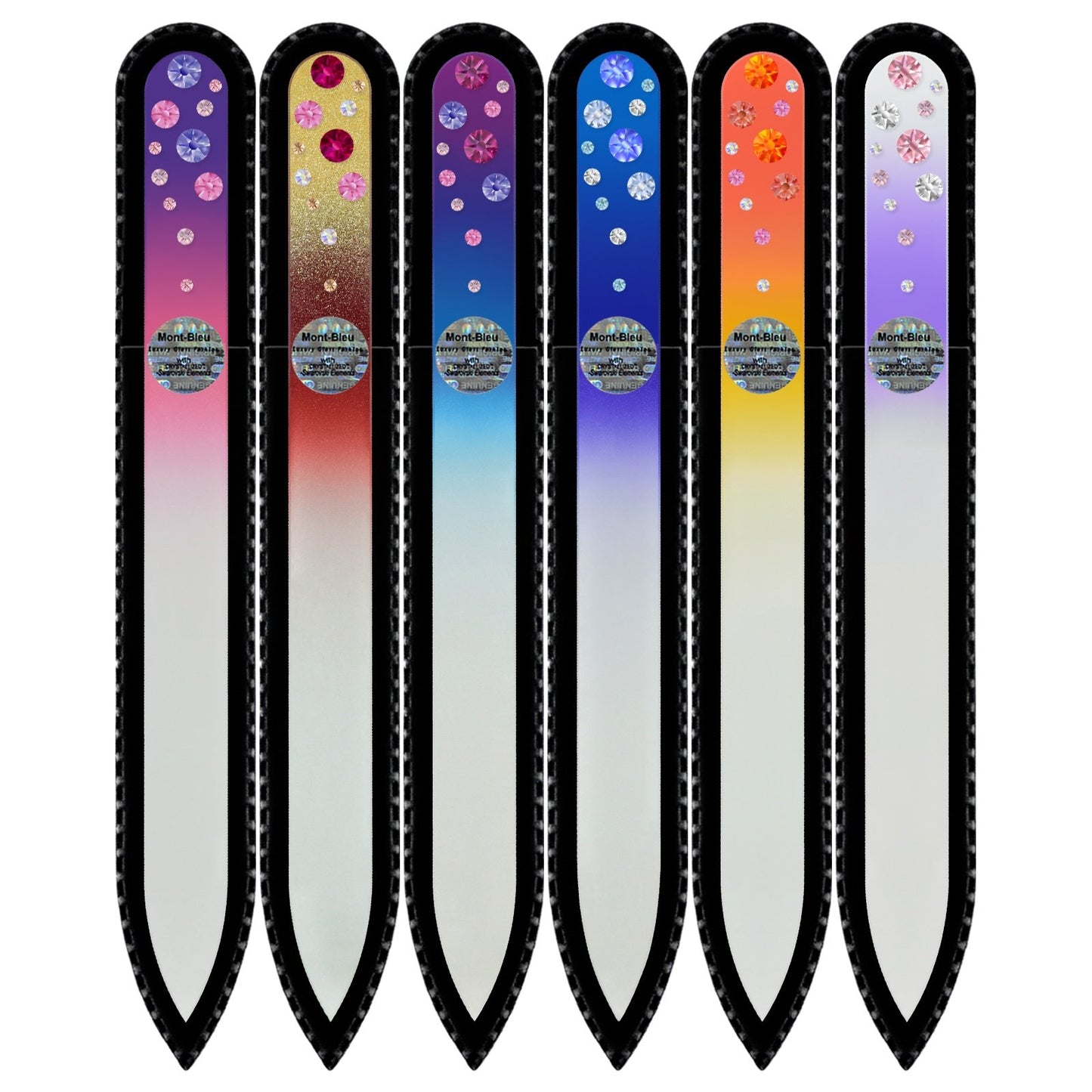 Mont Bleu Gift Set of 5 + 1 free Glass Nail Files hand decorated with crystals - Handmade gifts - Czech Tempered Glass - Best Crystal Nail Files Kit for Natural Nails