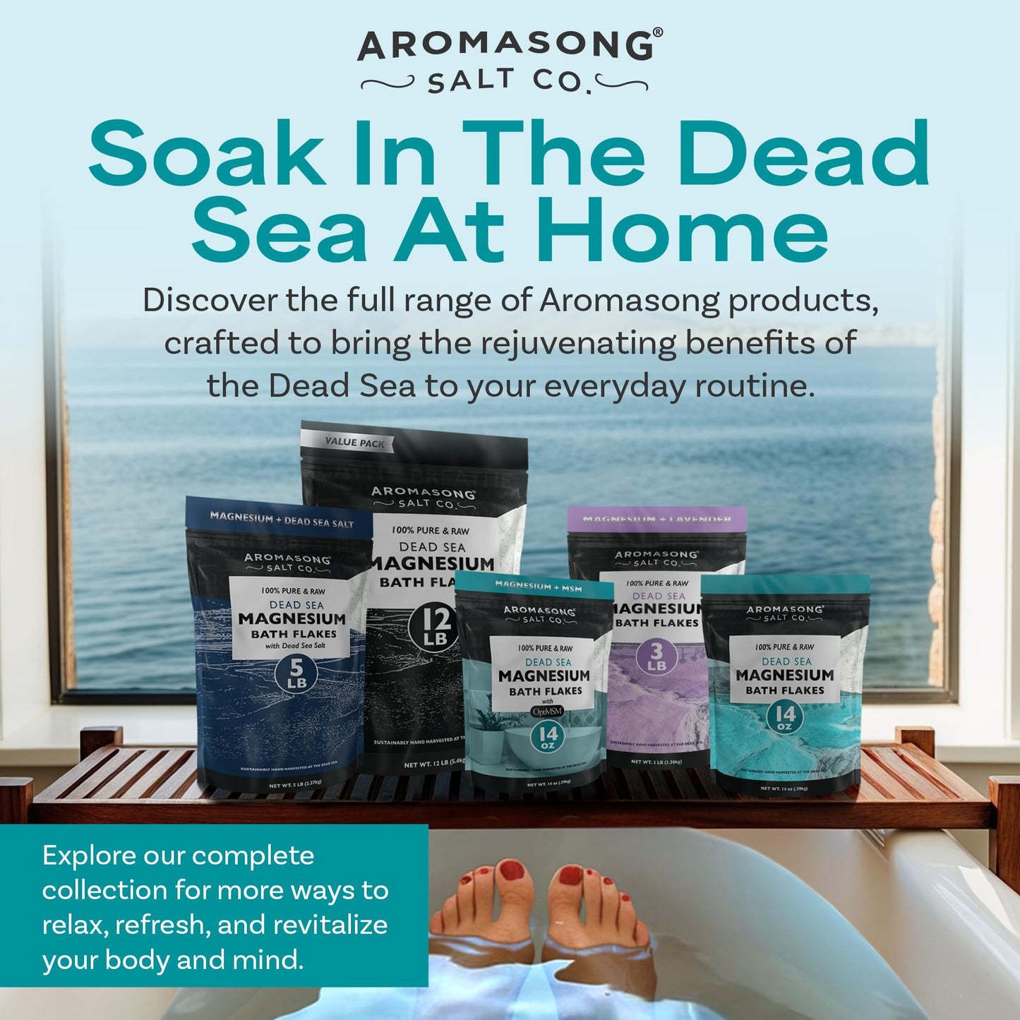 Aromasong Magnesium Flakes, 100% Pure, from The Dead Sea, Highly Concentrated Raw Magnesium Bath Soak, 5443g