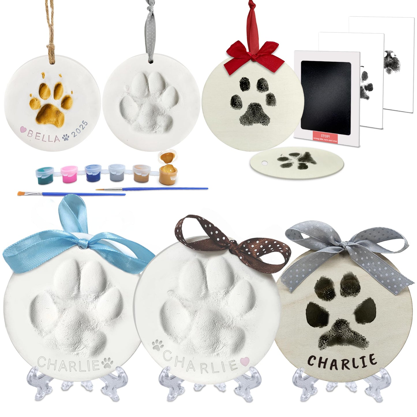 Skittypurr Clay & Ink Paw Print Kit,Make 3 Pawprint Ornaments(2 Clay&1 Ink),Dog Cat Paw/Nose Print Keepsake,Clean Touch Ink Pad & Soft Clay, Inkless Pet Paw Print Impression Kit,Pet Christmas Ornament