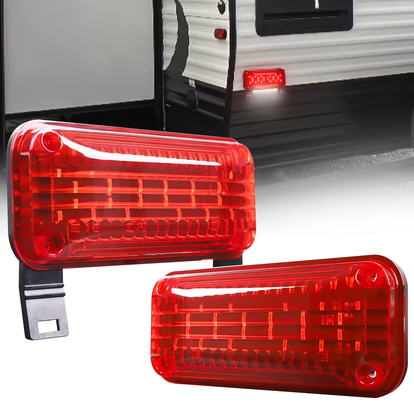 HOYUZA RV Tail Lights,RV Camper Taillights Red Brake Turn Signal White License Plate Light with Reflex Surface Mount Black Base Red Cover