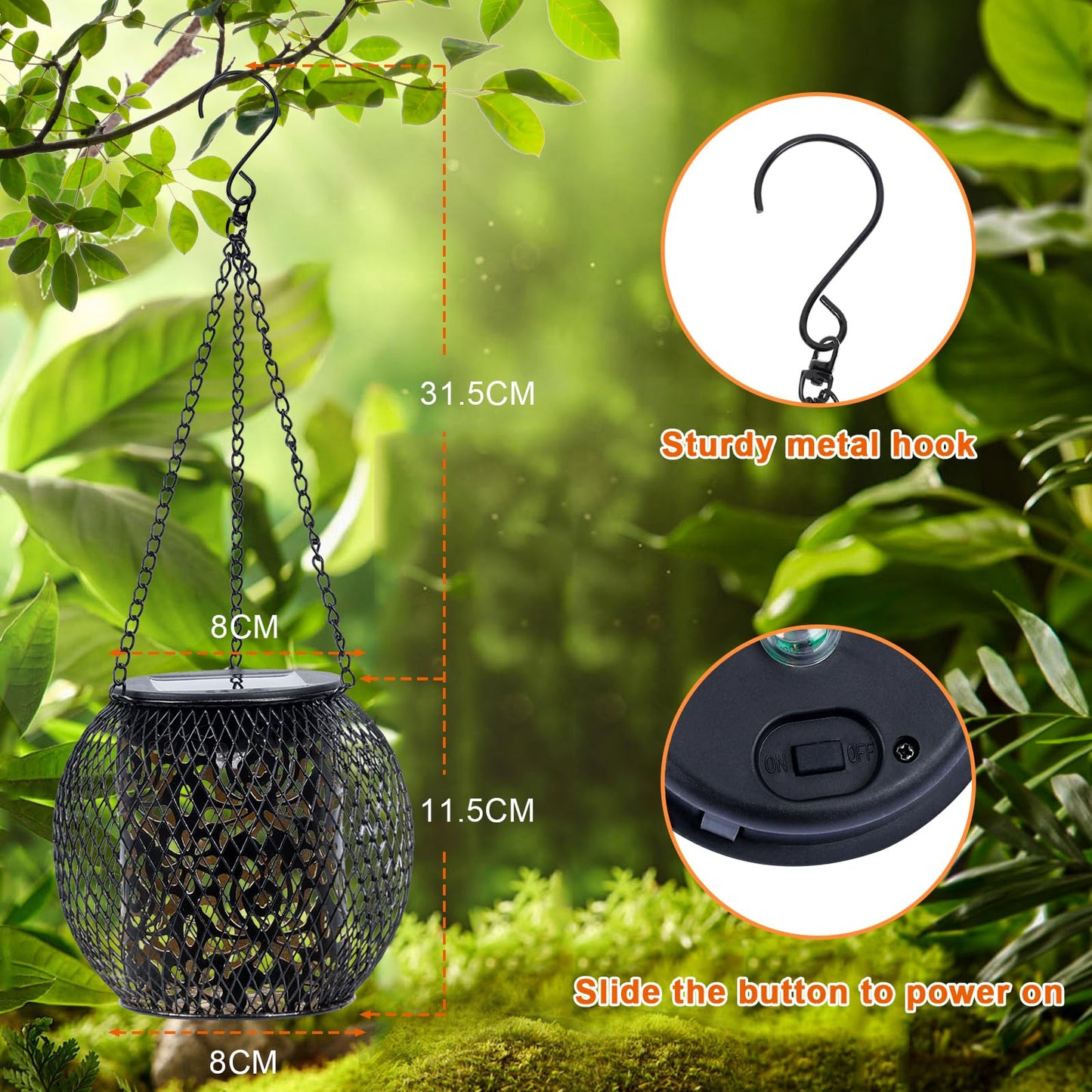 Mizmakp Solar Lanterns Outdoor 4 Pack, 1000mAh Hanging Solar Lights Outdoor IP65 Waterproof Metal Lanterns with Pattern, Garden Lights for Yard Patio Porch Pathway Fence(11.5x11.5cm)