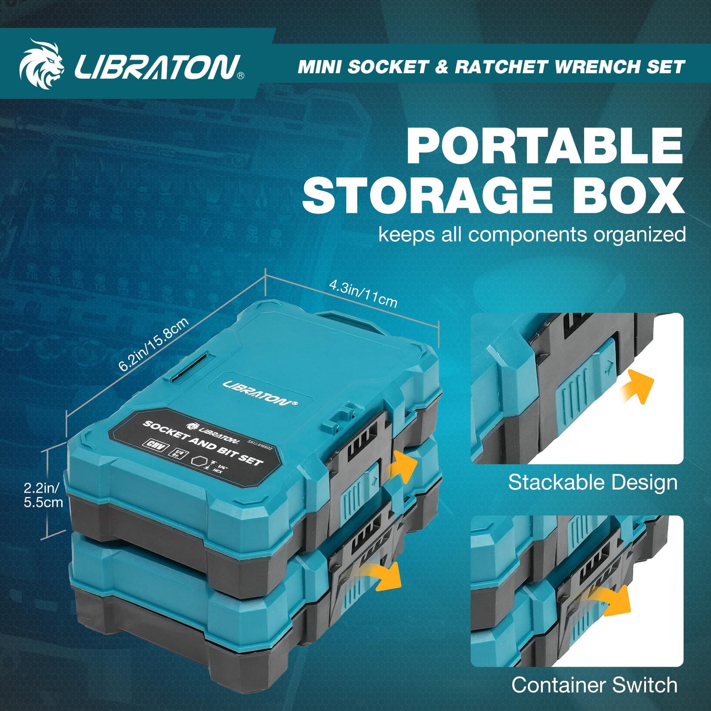 LIBRATON 37PCS 1/4" Drive Mini Socket & Ratchet Wrench Set with Bits, 4-13mm Shallow Sockets, Magnetic Driver Handle, Extension Bars & Universal Joint, with Storage Case for DIY, Auto Repair