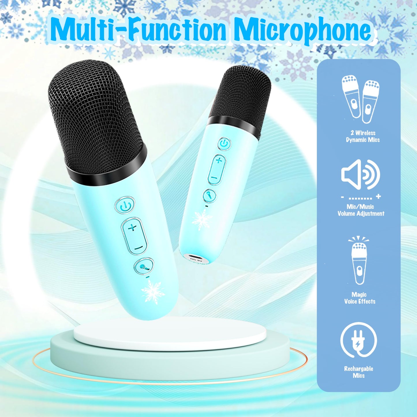 4 5 6 7 8 Year Old Girl Gifts Froze Toys for Girls Princess Toys Karaoke Microphone Karaoke Machine Wireless Microphone Kids Birthday Gifts for Girls Mini Karaoke Machine with 2 Mic