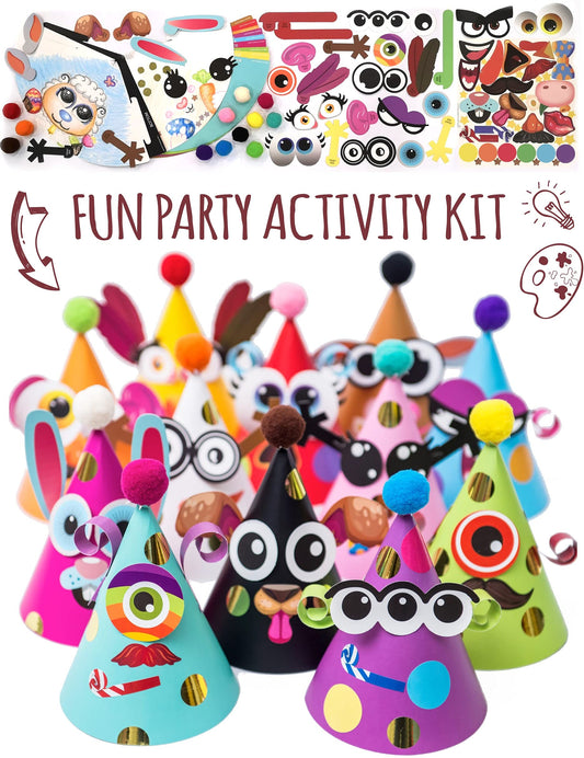 24 Pcs Party Hats Birthday Activity Kit with Stickers. Kids Fun Arts & Crafts, Party Favor, Game Supplies, Christmas Decors