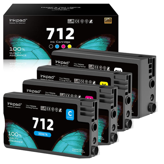 712 Compatible Ink Cartridges Combo Pack Replacement for HP 712 XL 712XL Compatible with DesignJet T210 T230 T250 T630 T650 Studio Plotter Printers (4 Pack, 80-ml Black + 29-ml Cyan/Magenta/Yellow)