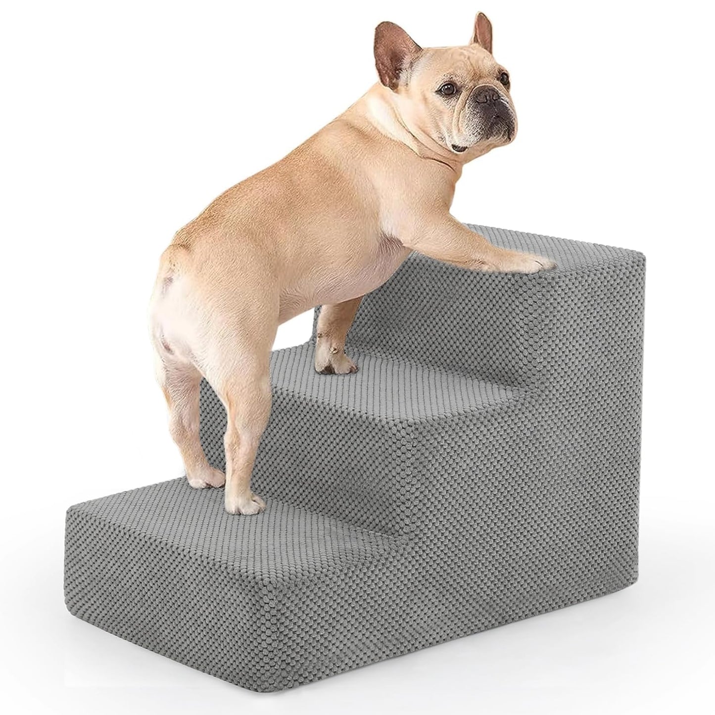 Bnonya 3 Tiers Dog Stairs for Small Dogs, Pet Stairs for Couch and High Bed, Soft Foam Dog Steps with Removable Washable Cover for Injured Dogs, Short-Legged Dogs and Older Pets Dogs, Grey