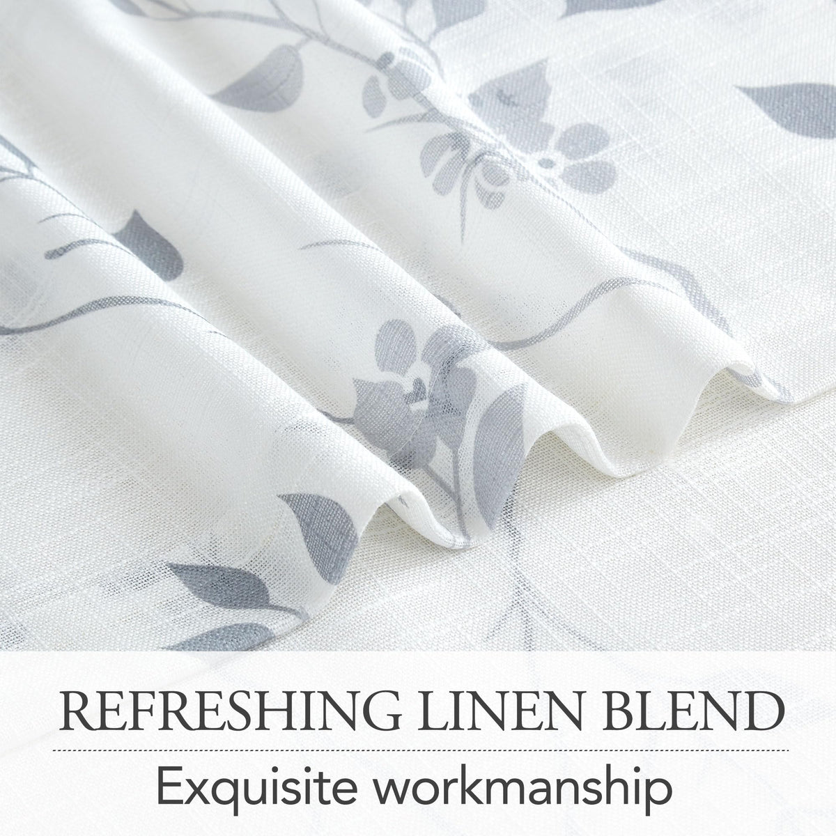 Beauoop Floral Linen Semi Sheer Curtains 84 Inches Long 2 Panels for Living Room Bedroom Grey Farmhouse Flower Patterned Light Filtering Textured Grommet Top Window Treatments Drapes, 50x84 2 Set