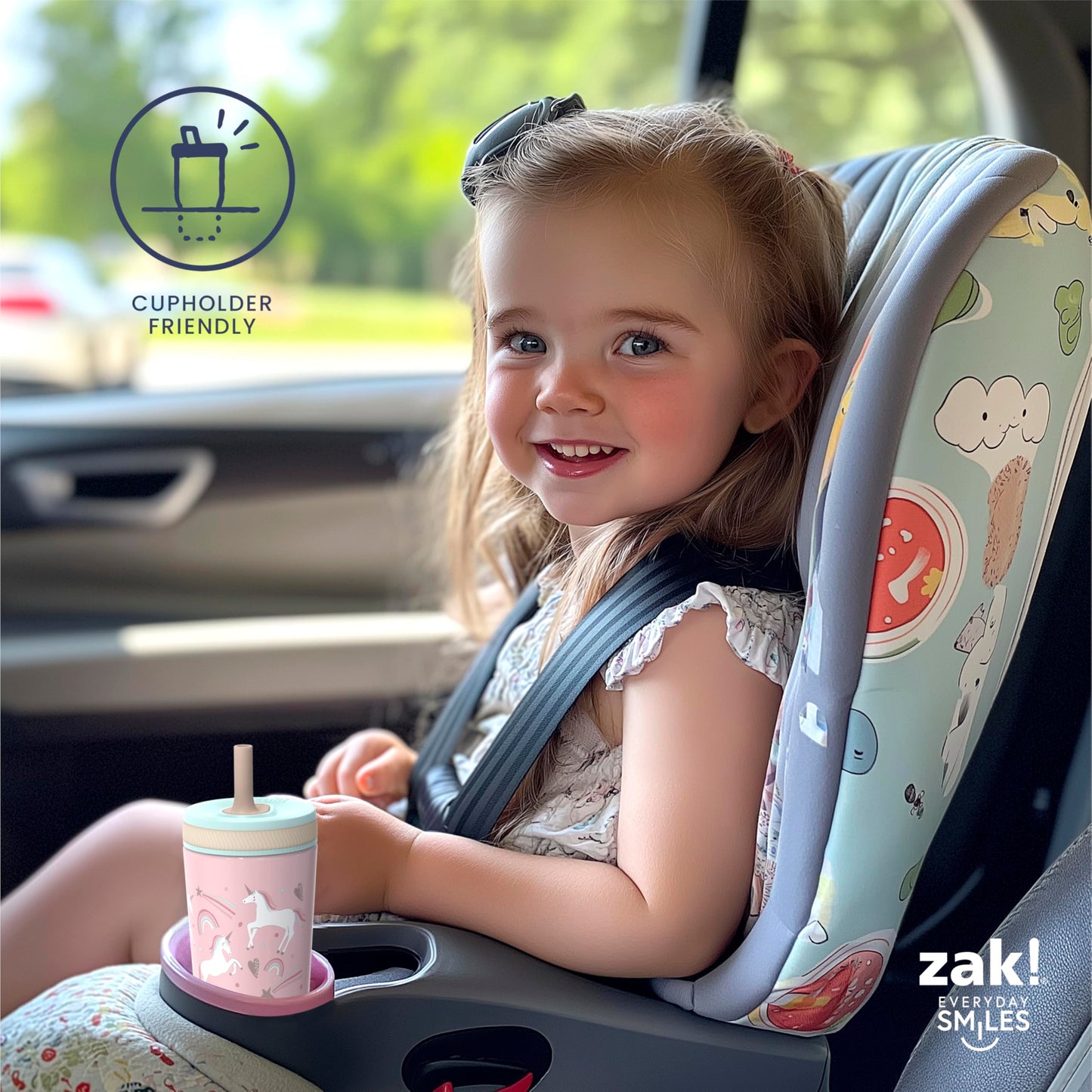 Zak Designs Kelso Toddler Cups for Travel or at Home, 12oz Vacuum Insulated Stainless Steel Sippy Cup with Leak-Proof Design is Perfect for Kids (Safari)