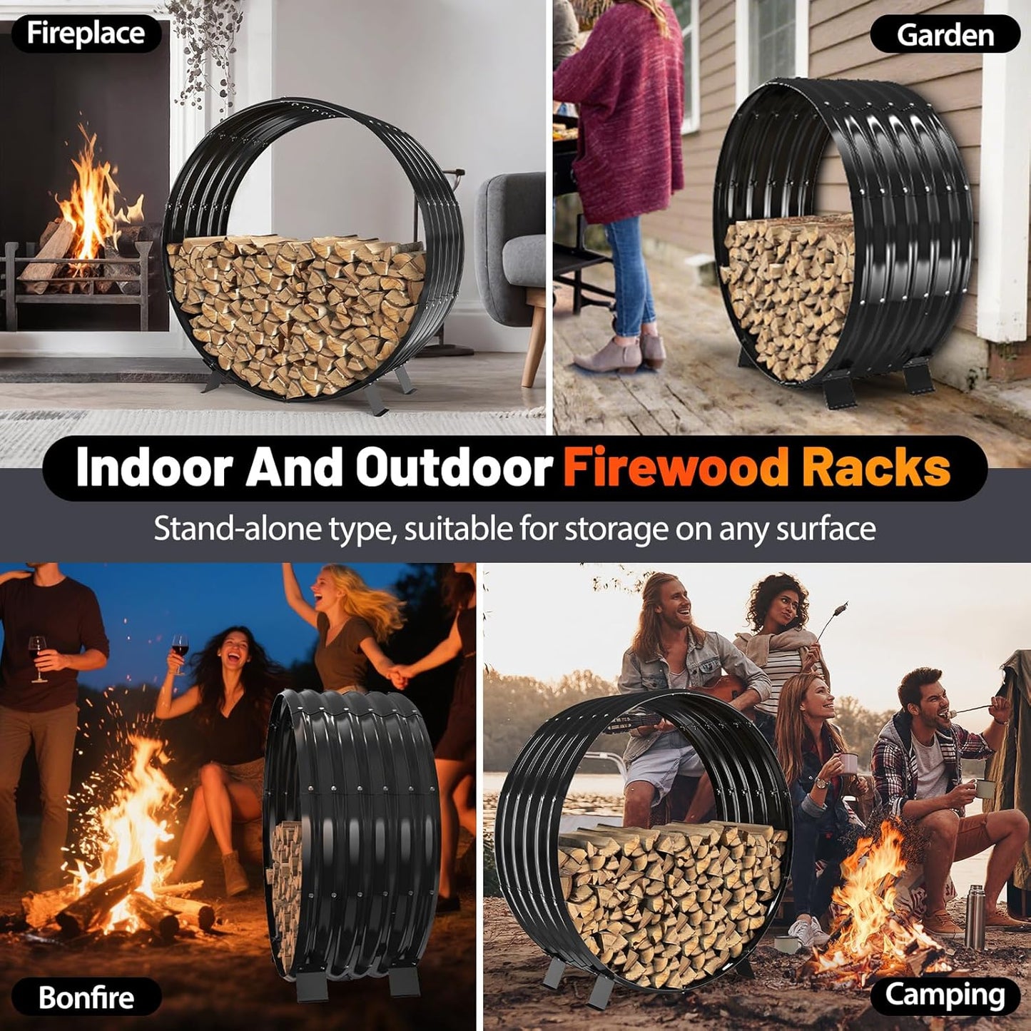 Round Metal Sheet Firewood Rack by Fireplace Indoor/Beside Fire Pit Outdoor-with Metal Legs,Rustproof,Durable & Stylish Firewood Holder (Circle, 40 inches diameter)