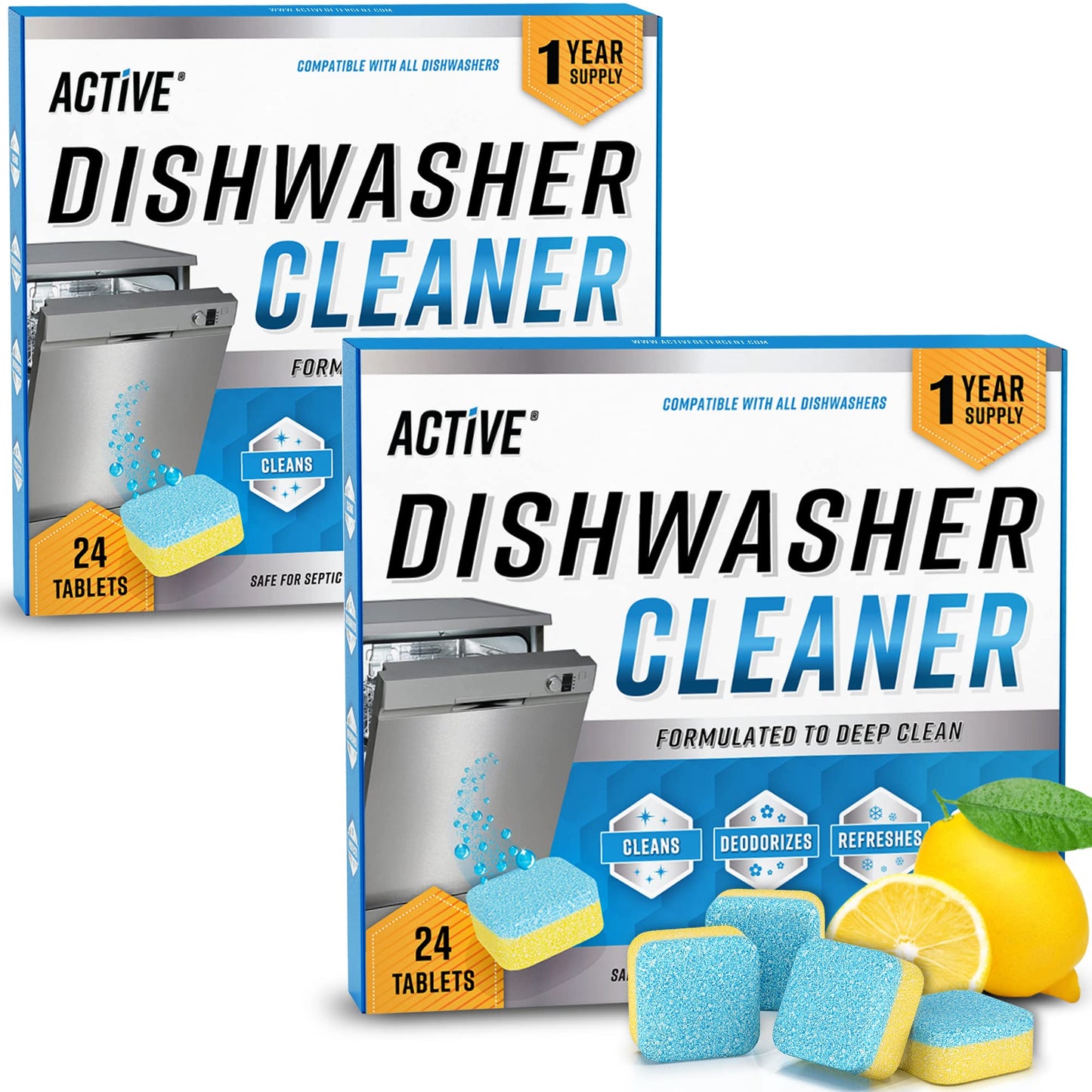 Dishwasher Cleaner Deodorizer Tablets 48 Pack - Value Size Descaler Dish Washer Machine Clean, Heavy Duty & Septic Safe, Natural Limescale Remover, Hard Water, Calcium, Odor, Smell - Double Pack 48 Ct