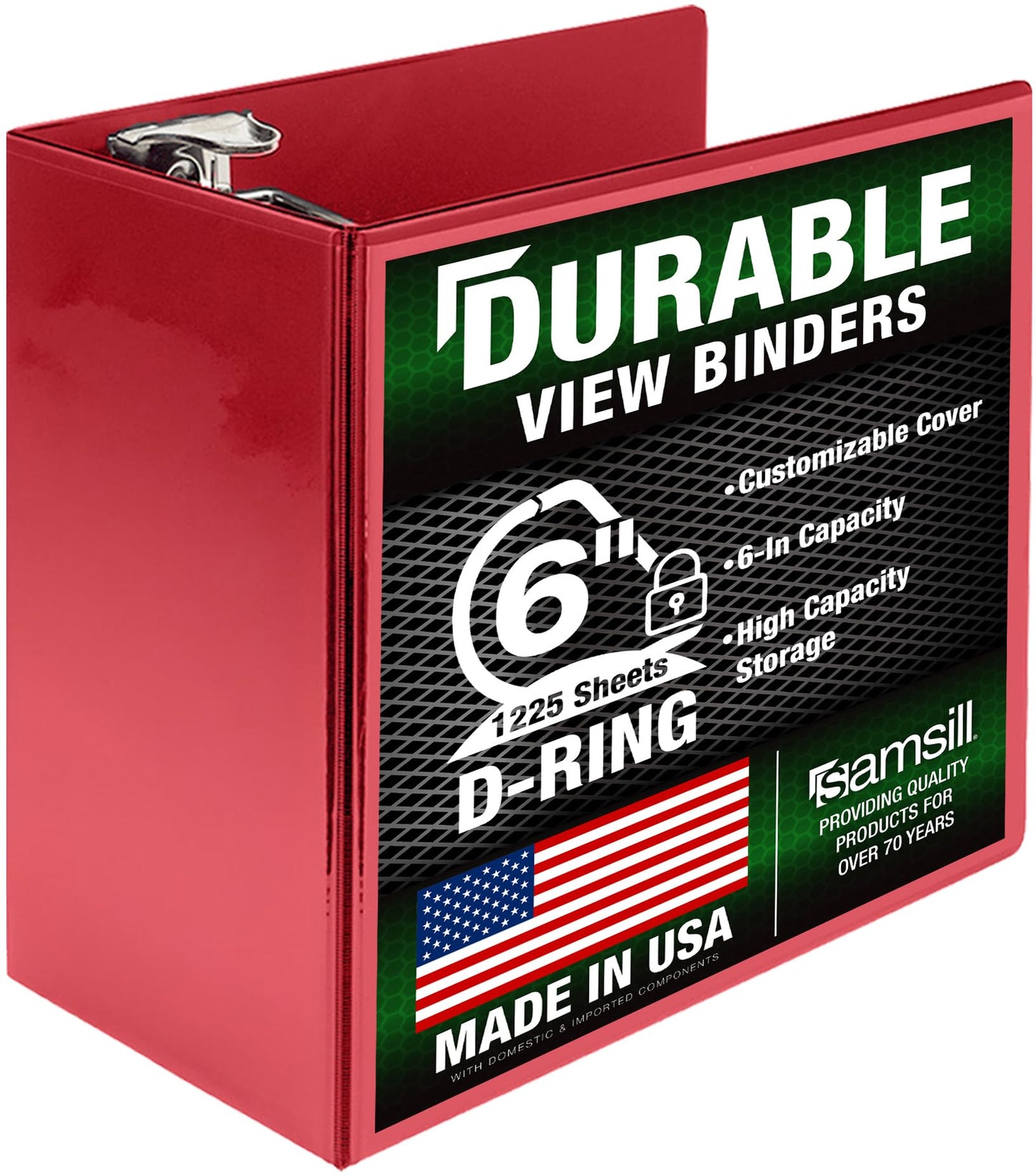 Samsill Durable 6 inch 3 Ring Binder, Made in USA, Locking D Ring FSC 100% Recycled Chipboard, Red