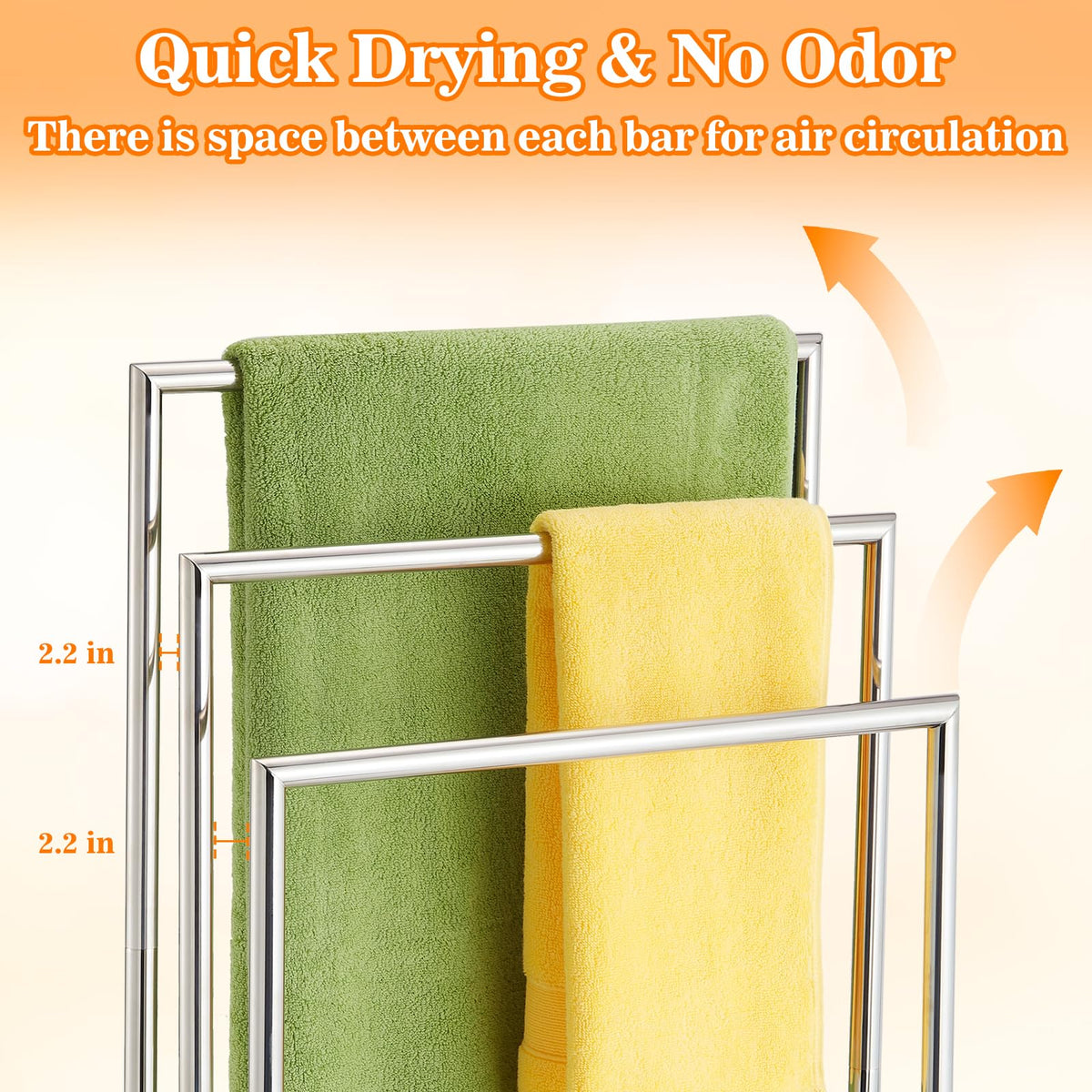 Freestanding Towel Rack, 3 Tier Stainless Steel Towel Bar Stand for Bathroom, Chrome Plated DECLUTTR