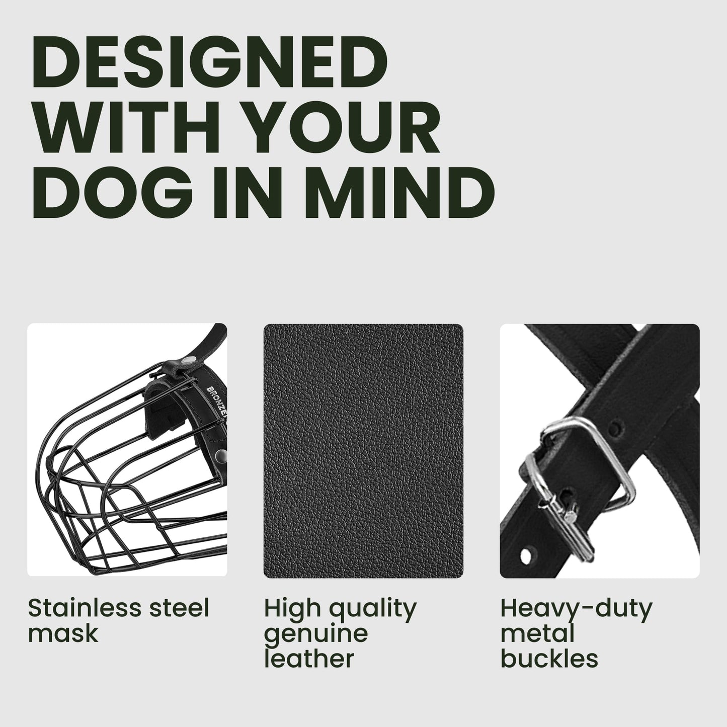 BRONZEDOG Pitbull Dog Muzzle Metal Mask Amstaff Wire Basket Pit Bull Adjustable Leather Straps for Large Dogs (Black)