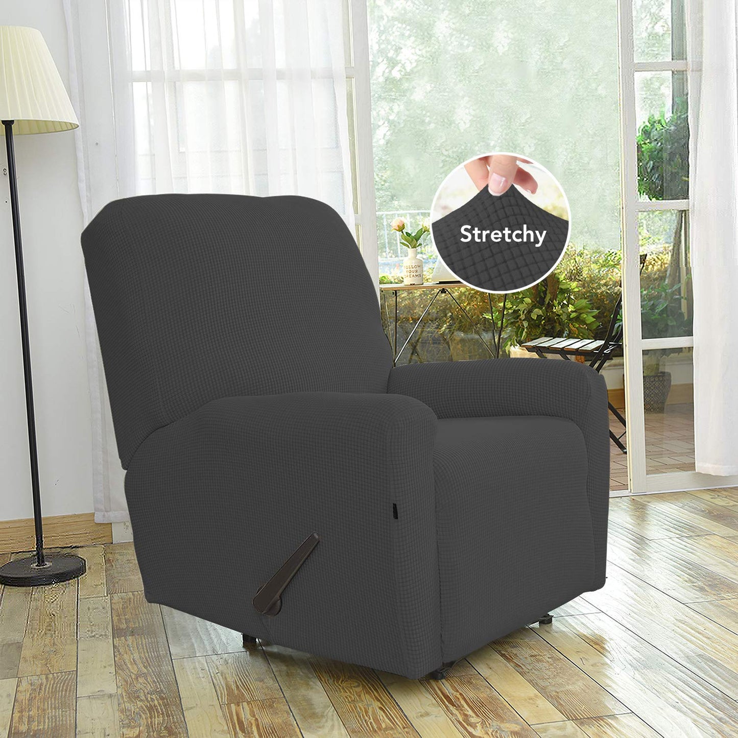 Easy-Going Recliner Stretch Sofa Slipcover Sofa Cover 4-Pieces Furniture Protector Couch Soft with Elastic Bottom Kids, Spandex Jacquard Fabric Small Checks(Recliner,Dark Gray)