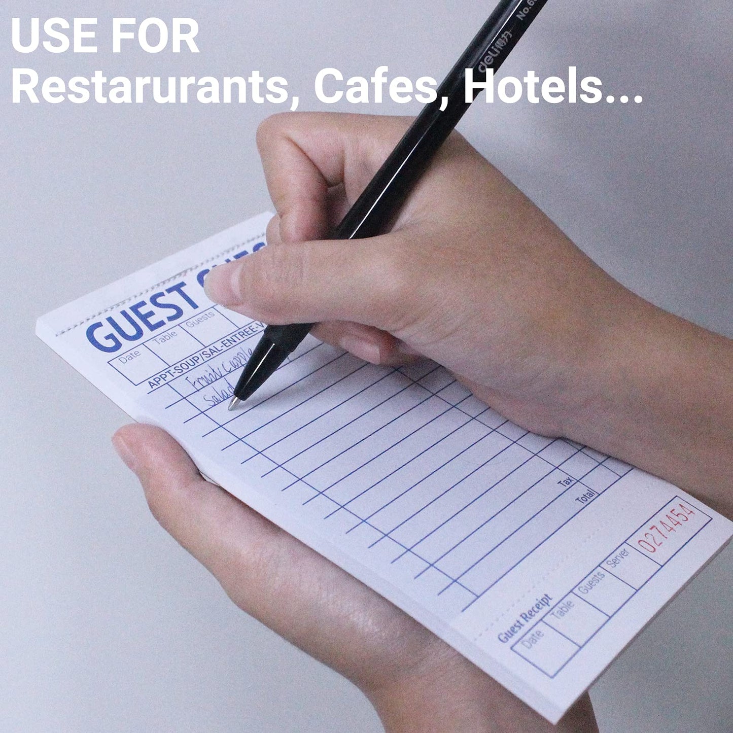 suituts 24 Pack Guest Checks Book/Server Note Pads, Waitress Notepad, Order Book for Restaurants, 1 Part Booked with 15 Lines, 50 Checks Per Book, with 6 Clips