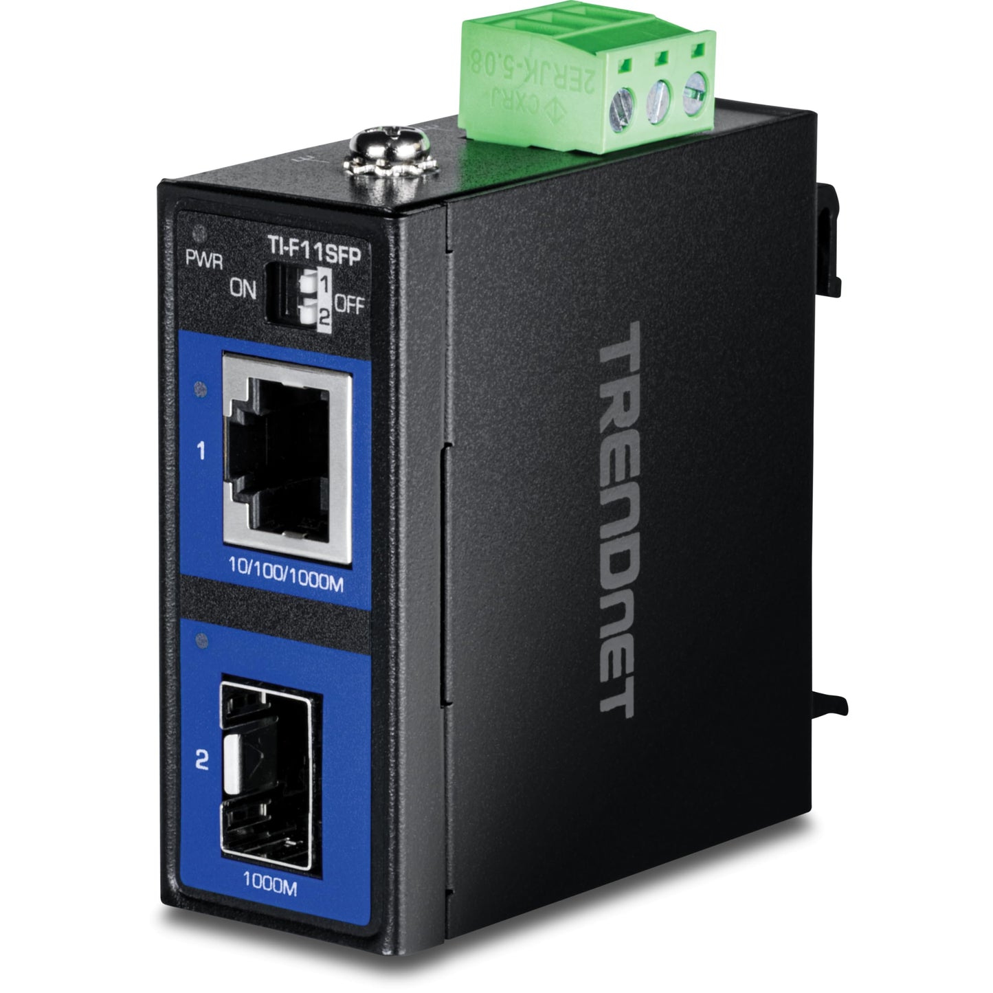 TRENDnet Hardened Industrial 100/1000 Base-T to SFP Media Converter, DIN-Rail and Wall Mount Hardware Included, Multi Or Single Mode Fiber, Power Supply Sold Separately, Black, TI-F11SFP