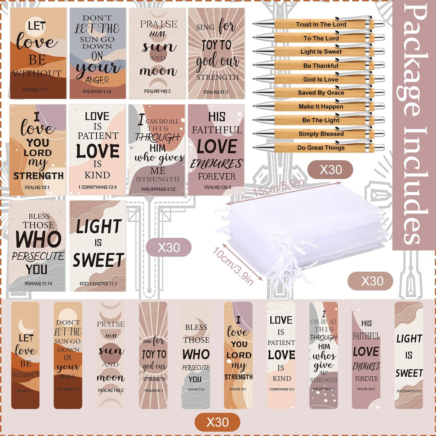 Sinmoe 120 Pcs Christian Gifts Bulk Set, Bible Verse Bookmarks, Scripture Ballpoint Pens, Religious Notebooks and Organza Bags, Church Gifts for Women Men, Bible Study, Religious Party Favors