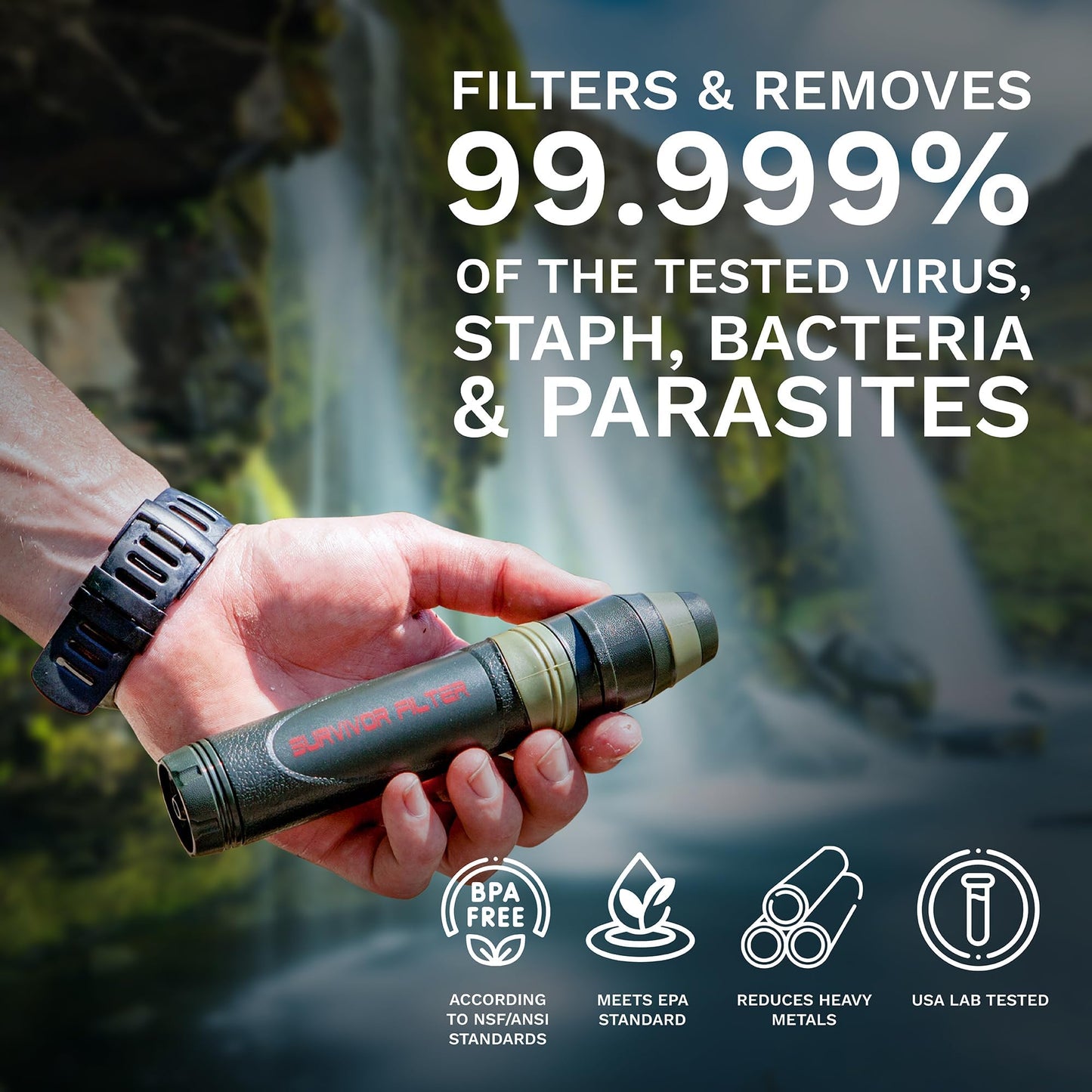 Survivor Filter Squeeze Kit - Collapsible Bottle & Filter Straw - Viral, Parasite, Bacterial Filter