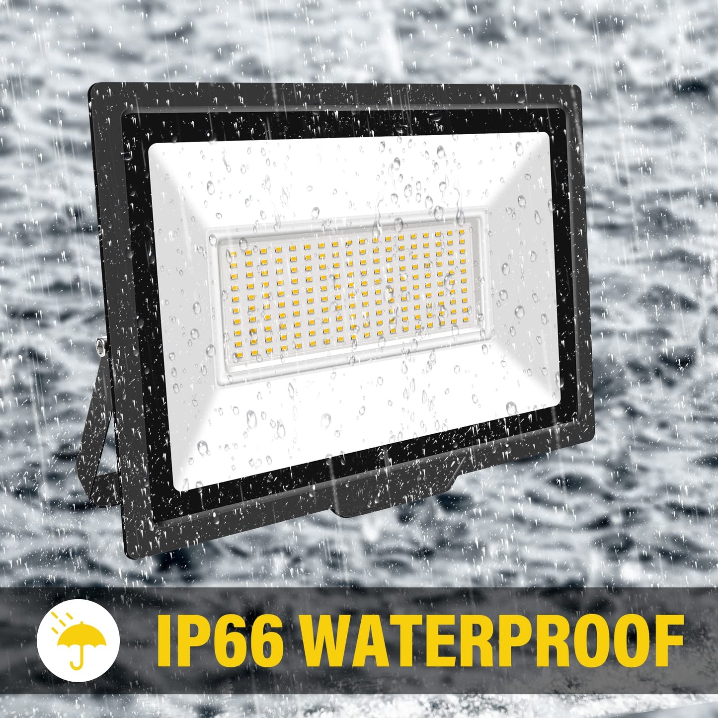 SKYWORLD 2 Pack LED Flood Lights Outdoor, 150W 15000LM LED Security Flood Light, 4000K Daylight Warm White IP66 Waterproof Lighting Outside for Garden Yard Garages Patio Billboard Playground Stadium