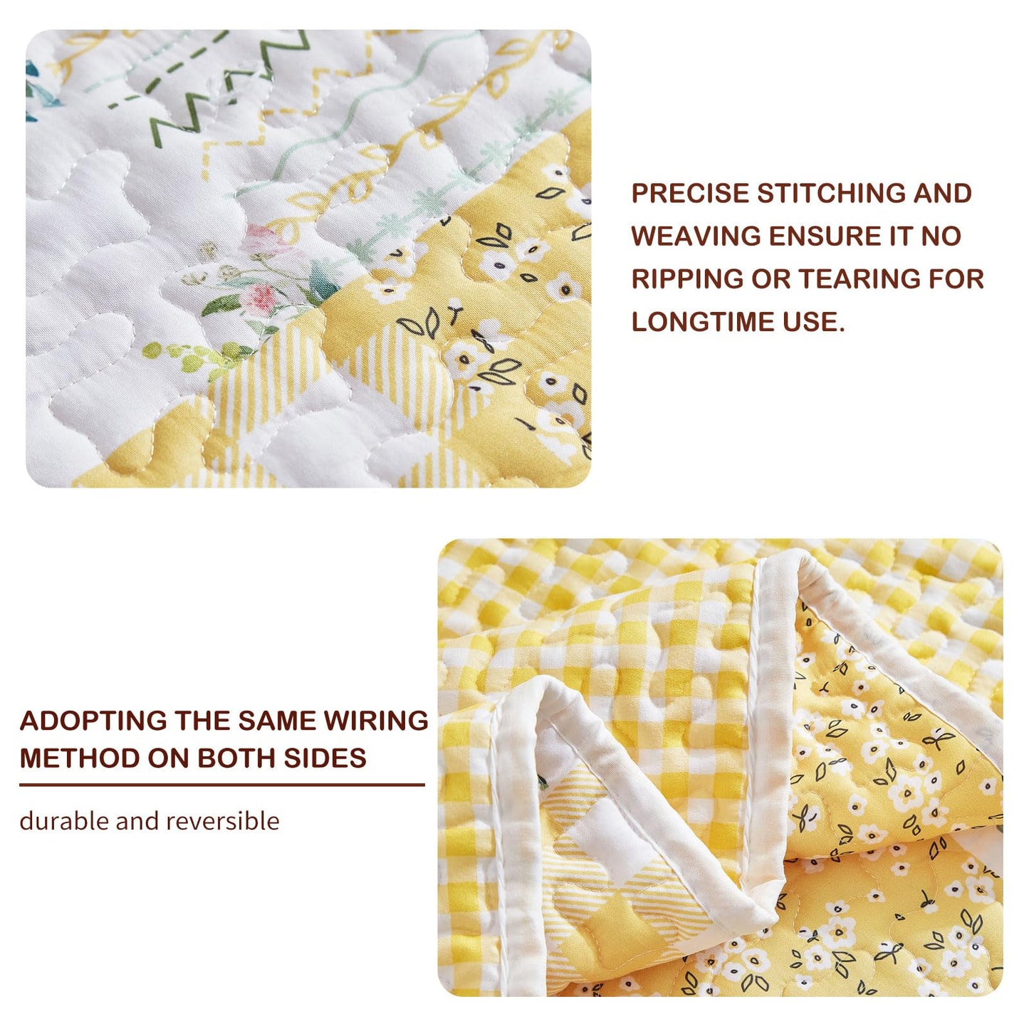 Joyreap 2 Pieces Floral Quilt Set Twin, Patchwork Yellow n White Design, Smooth Soft Microfiber Quilt, Bedspread Bed Cover for All Season, 1 Quilt and 1 Pillow Sham- 68x86 inches