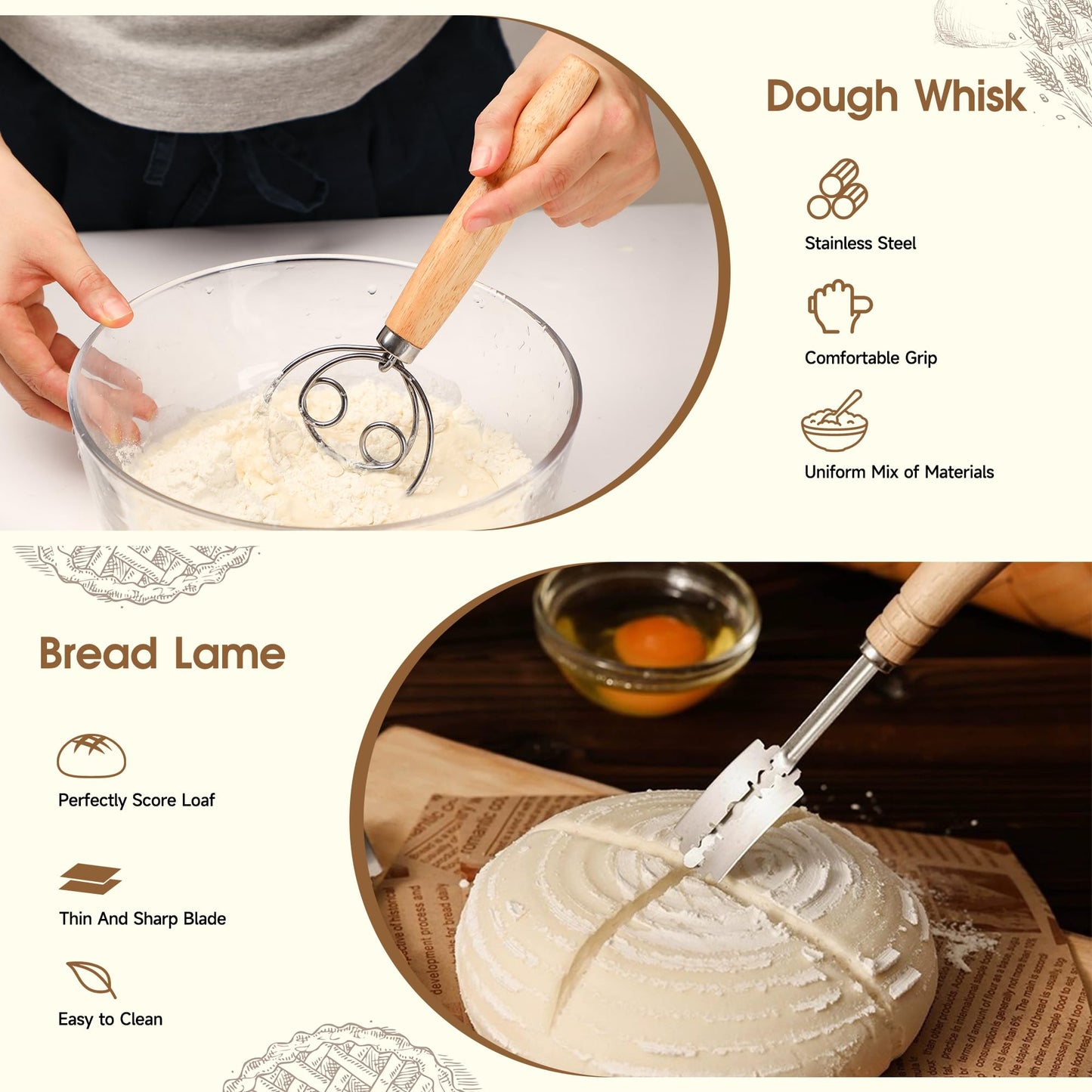 Coco Bird Pro Sourdough Starter Kit- 50oz Large Capacity Sourdough Starter Jar,17 Flavor Recipes,2 Bread Proofing Baskets,Food Scale,Bench Scraper,Bread Lame,Complete Sourdough Bread Baking Supplies