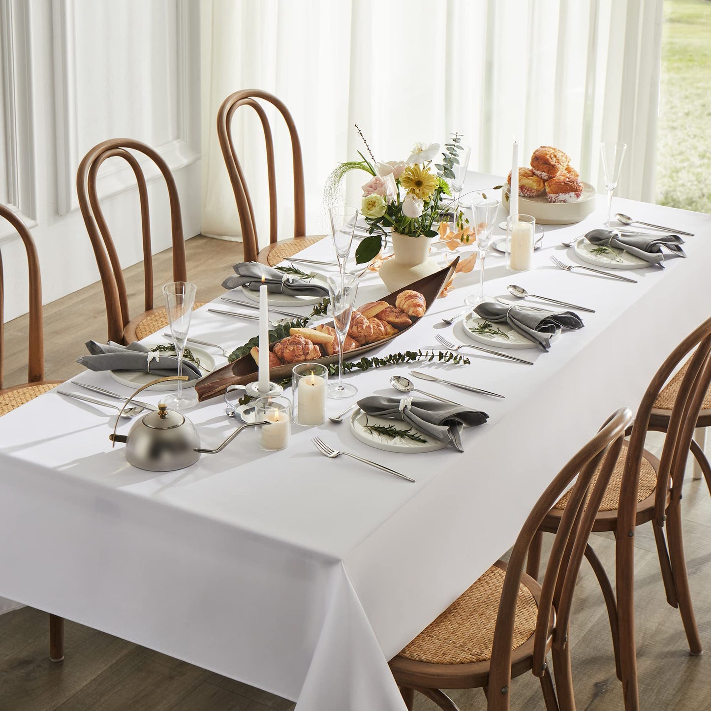 MYSKY HOME 2 Pack White Table Cloths Rectangular 60x120 Inch Nappe de Table Rectangulaire Table Cloth Machine Washable Polyester Table Cover for Dining Buffet Parties Picnic Weddings