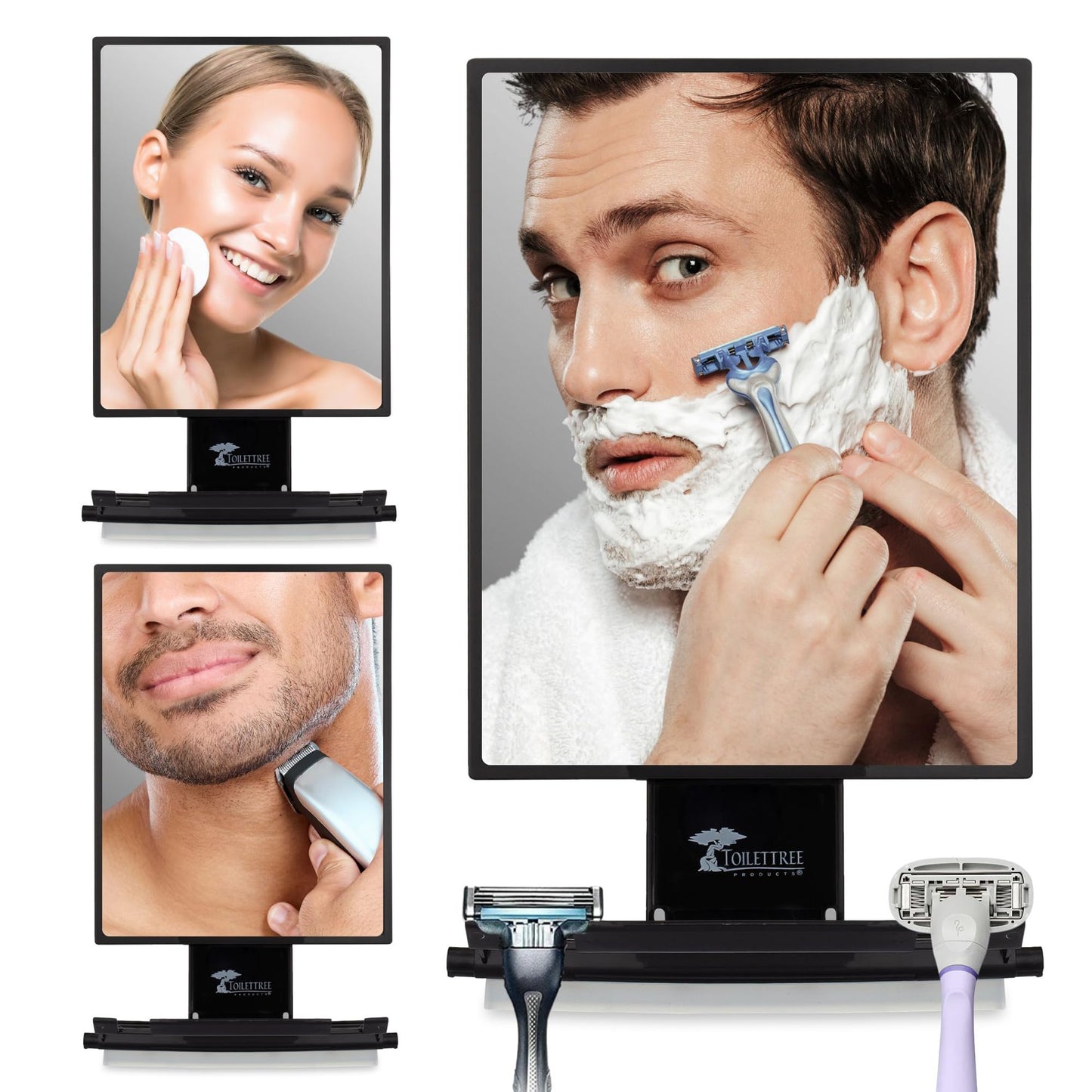 ToiletTree Products Ultimate Fogless Shower Bathroom Mirror, Bigger Reflective Surface & Thinner Frame, Squeegee Included, Black