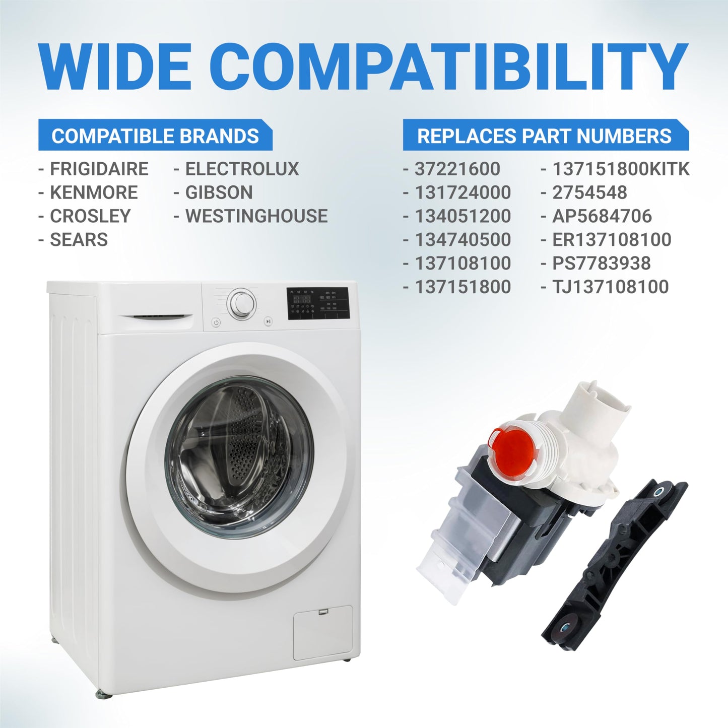 BlueStars Ultra Durable 137221600 Washer Drain Pump - Exact Fit for Kenmore Frigidaire Washers - Replaces 137108100 137151800 131724000 134051200 134740500 PS7783938 AP5684706