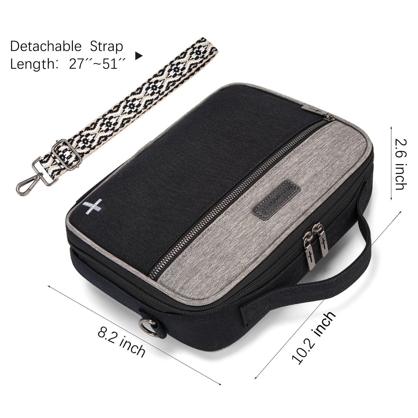 Montana West Bible Covers for Women Men with Leather Bookmark Carrying Book Case Church Bag Bible Protective with Zippered Pocket MWC-126AGY/BK