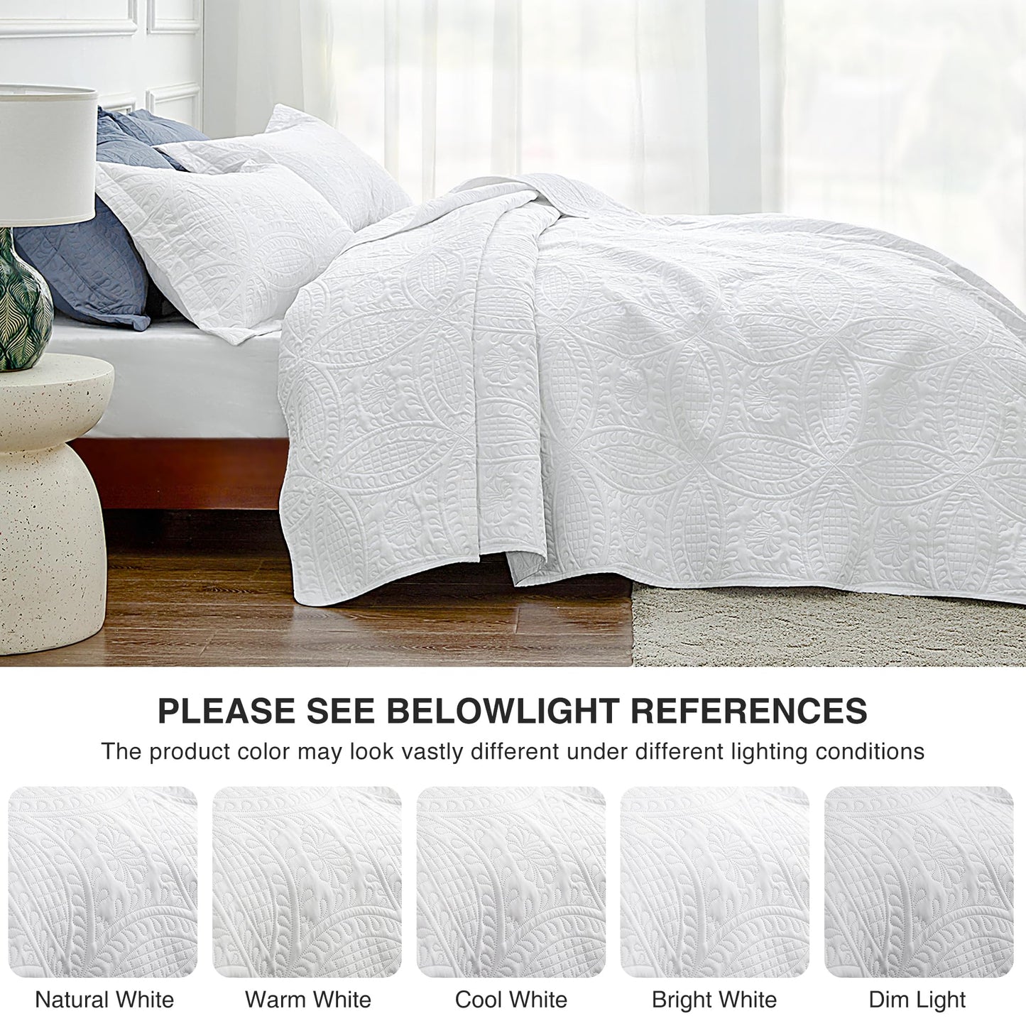 Love's cabin King Size Quilt Set White Bedspreads - Soft Bed Summer Quilt Lightweight Microfiber Bedspread- Modern Style Coin Pattern Coverlet for All Season - 3 Piece (1 Quilt, 2 Pillow Shams)
