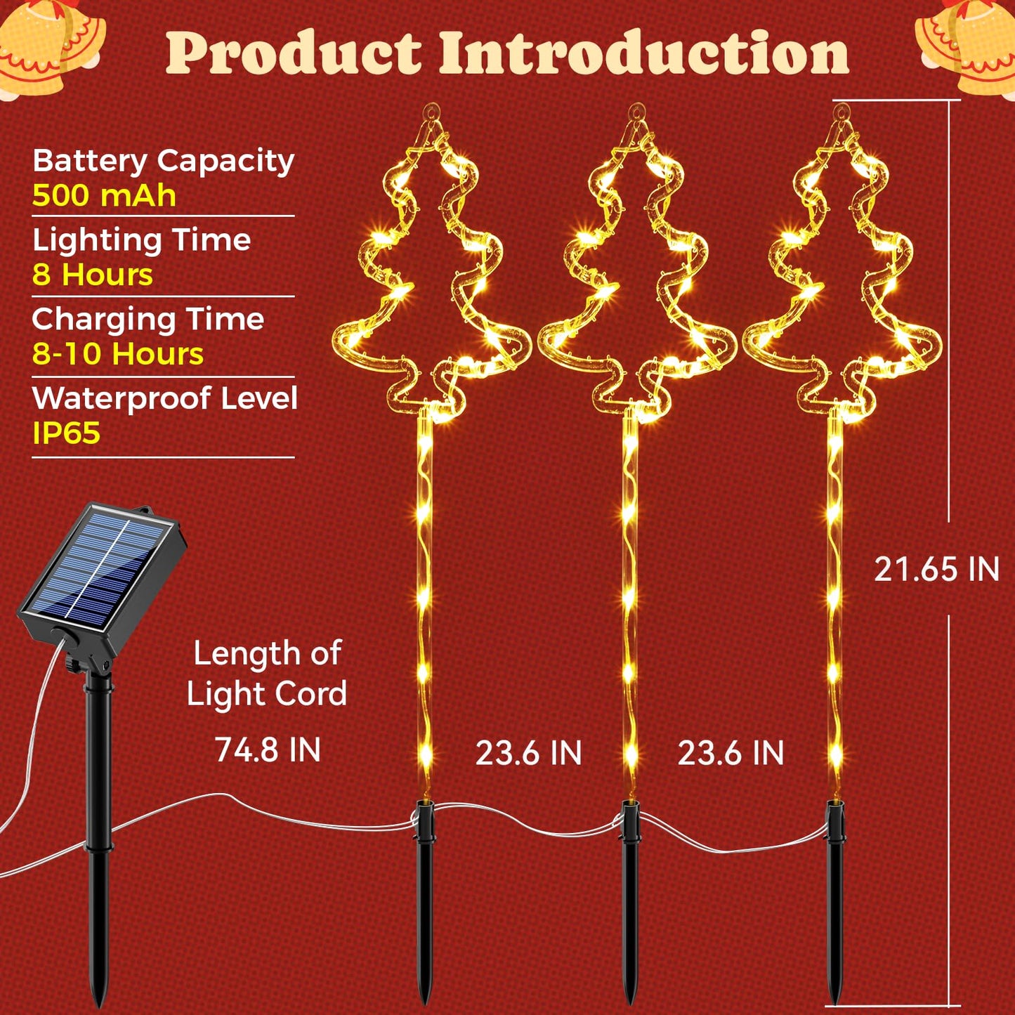 6 Packs Christmas Tree Solar Garden Lights with 8 Light Modes, 21.65 Inches Tall Christmas Outdoor Garden Light with 20 LEDs Each, Solar Outdoor Xmas Decor for Garden, Path, Patio (Warm White)
