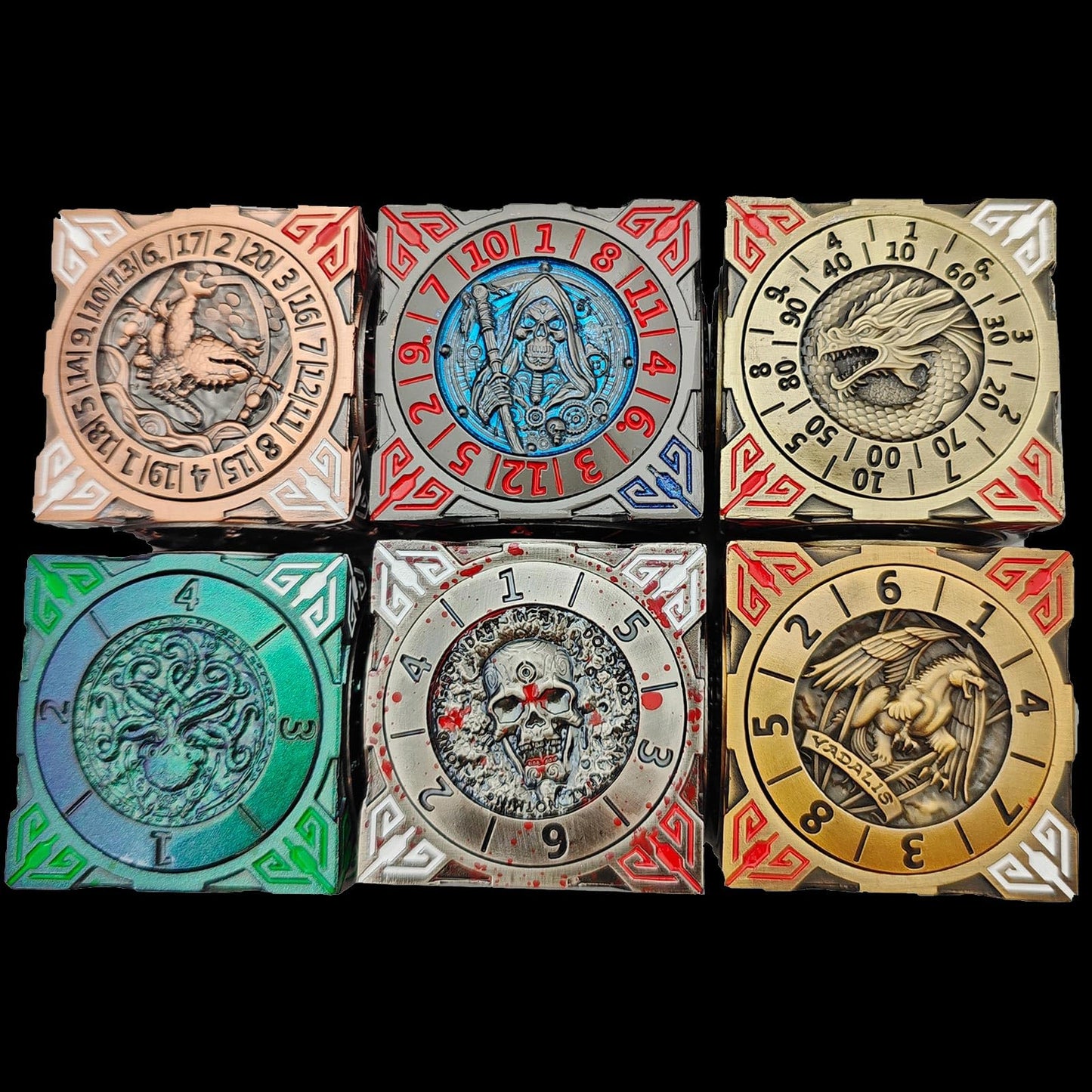 DND Spinner Dice, 7-in-1 Metal Dice Set with Gifts Case for DND Gifts, 3D Relief Polyhedral Roleplaying Game Dice, Fantasy D&D Tabletop RPG Dice (Ancient Gold)