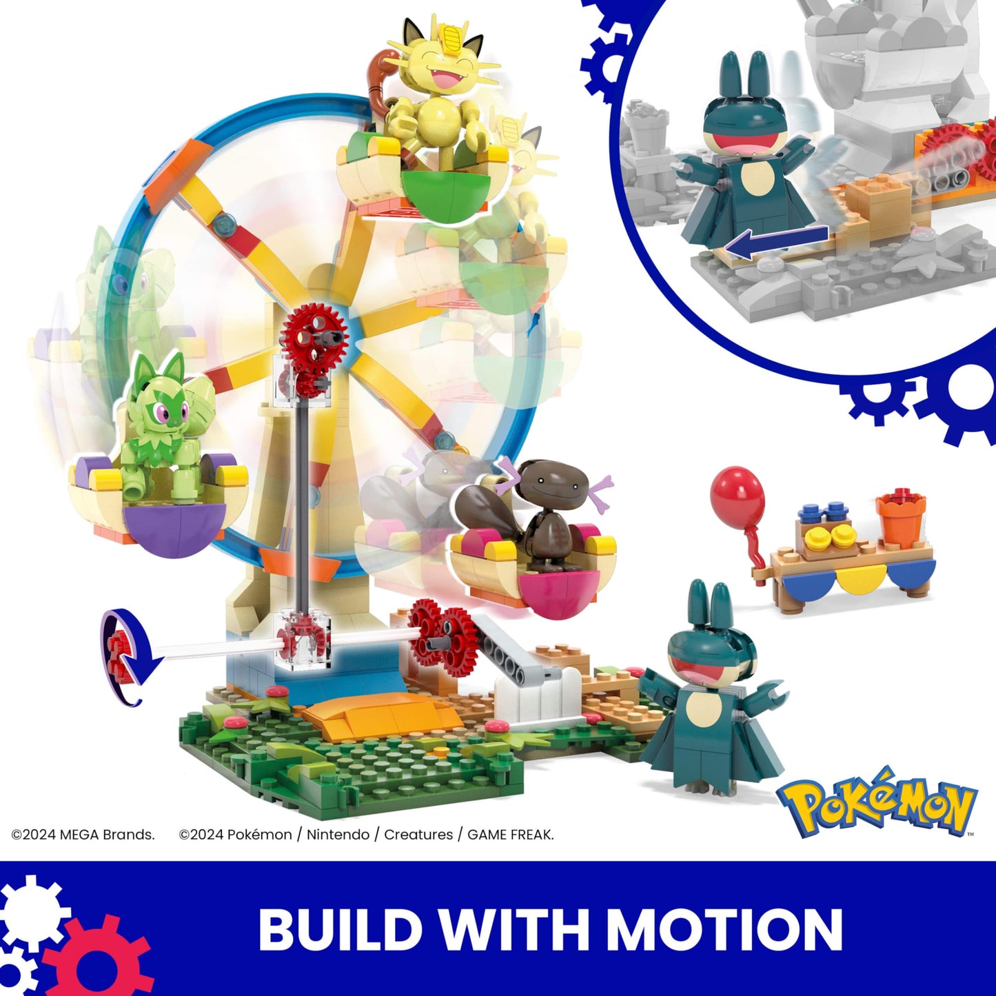 MEGA Pokemon Building Toys Set Ferris Wheel Fun with 393 Pieces, 4 Poseable Characters, 5+ Inches Tall, for Kids