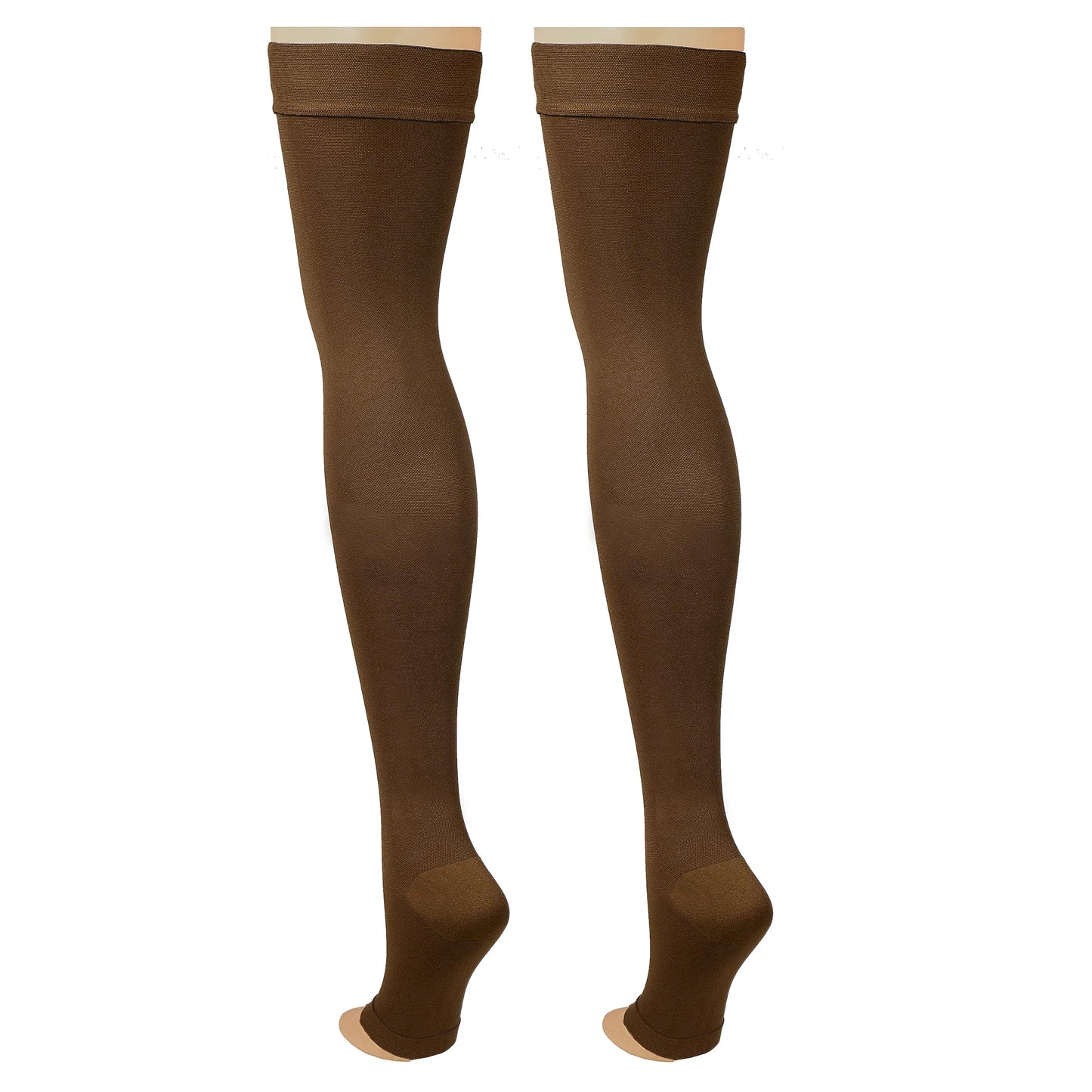 Truform 20-30 mmHg Compression Stockings for Men and Women, Thigh High Length, Dot-Top, Open Toe, Brown, X-Large
