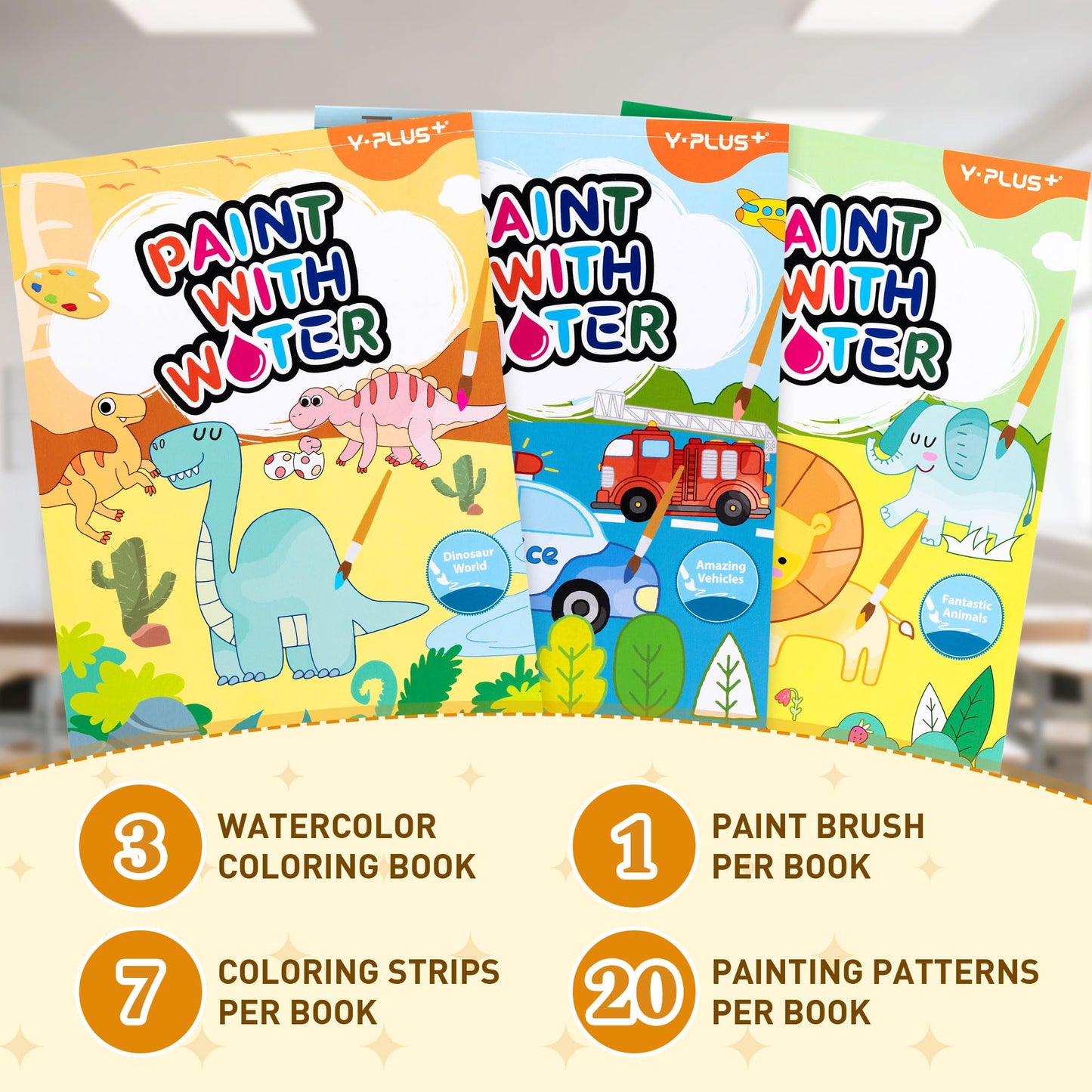 YPLUS Paint with Water Books for Toddler Activities, Watercolor Painting Paper for Kids Ages 3-8, Travel Toys Art Craft Gift for Drawing with Brush - 3 Themes