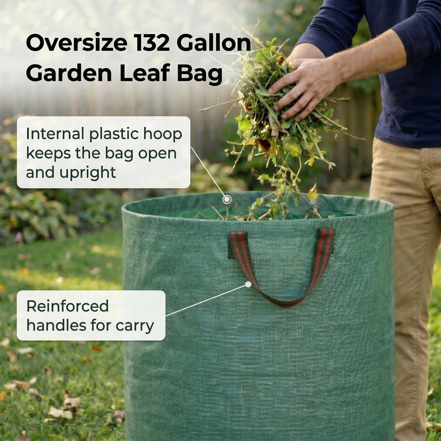 Gardzen 2-Pack 132 Gallons Garden Bag - Reuseable Heavy Duty Gardening Bags, Lawn Pool Garden Leaf Waste Bag