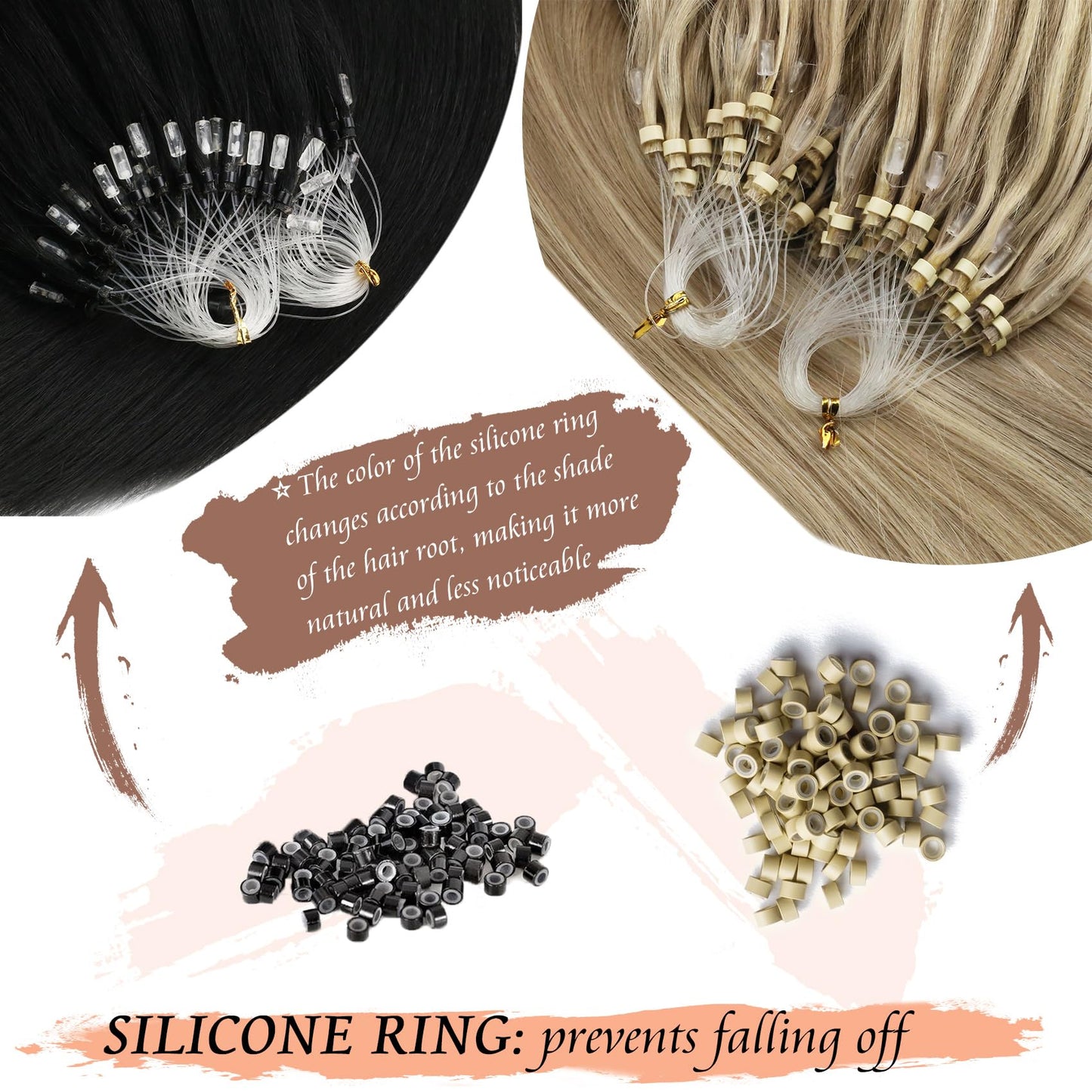 Sunny Hair Micro Beads Hair Extensions Real Human Hair 1g/s 50g Micro Loop Ring Remy Hair Extensions for Women Straight Micro Link Extensions Human Hair White Platinum Blonde 24inch
