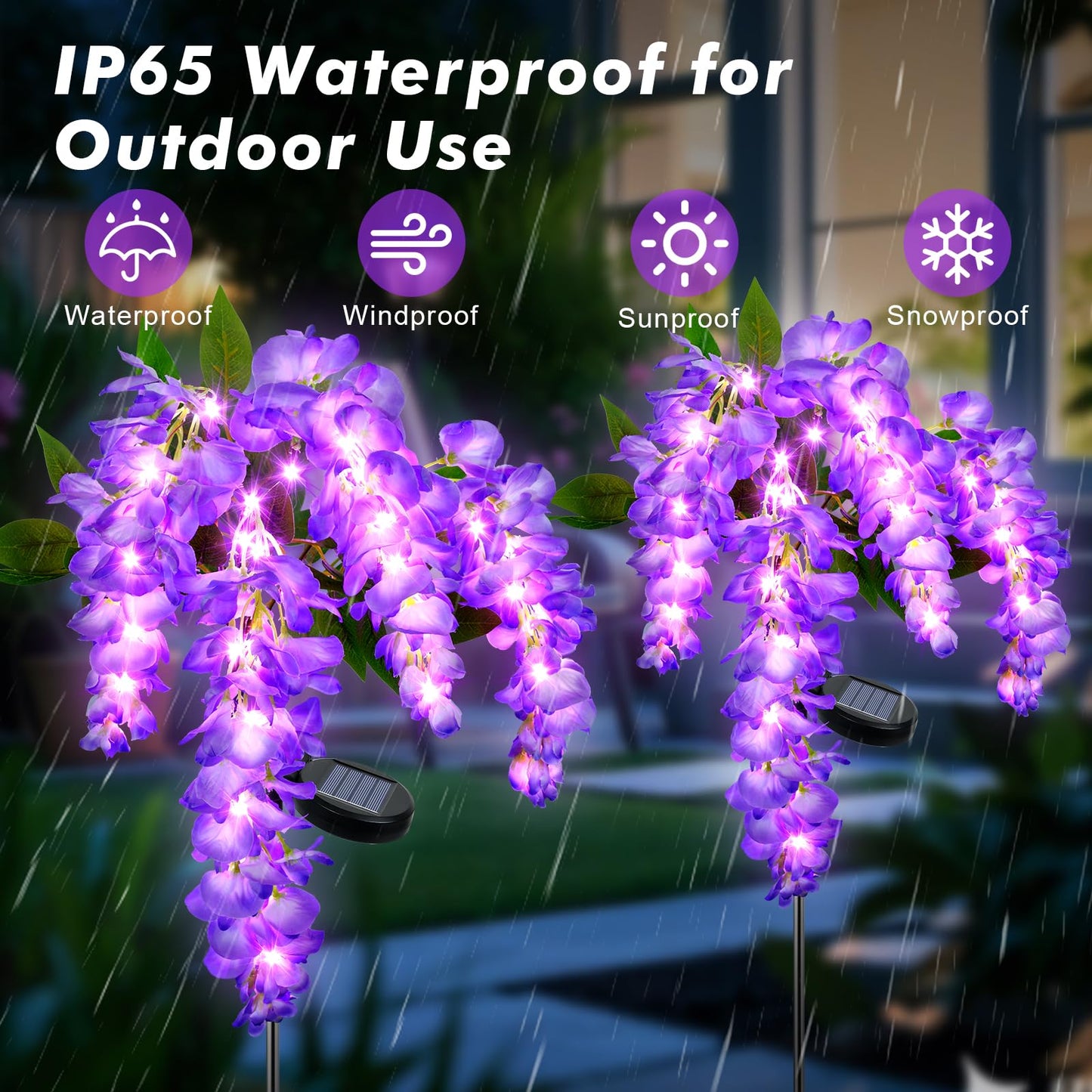 Ninonly Solar Garden Lights Outdoor, 2 Pack Solar Pathway Lights, 2 Lighting Modes Solar Wisteria Flowers Lights Outdoor Waterproof for Landscape Courtyard Lawn Decor