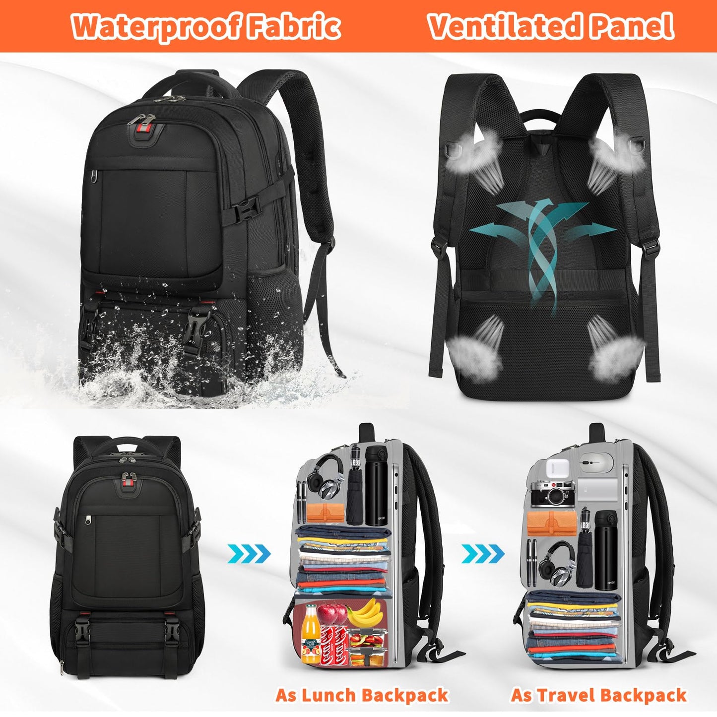 Lunch Backpack 17.3 Inch Laptop Backpack Extra Large Backpack for Men 50L Travel Backpack Waterproof Backpack Computer Backpack for College School Business,(with USB Charging Port)