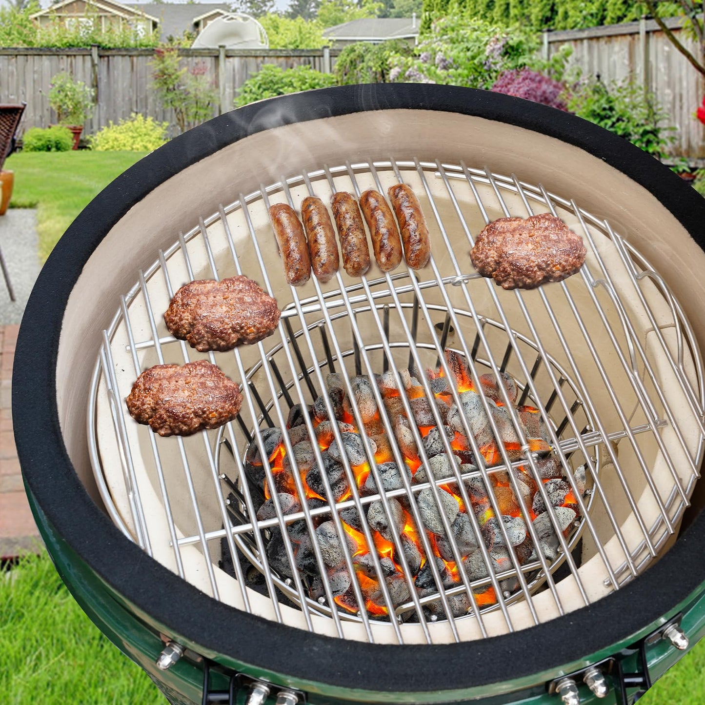 only fire #8567 Charcoal Ash Basket Stainless Steel Charcoal Holder with Handles, Fits Kamado Joe-Joe Junior Grill