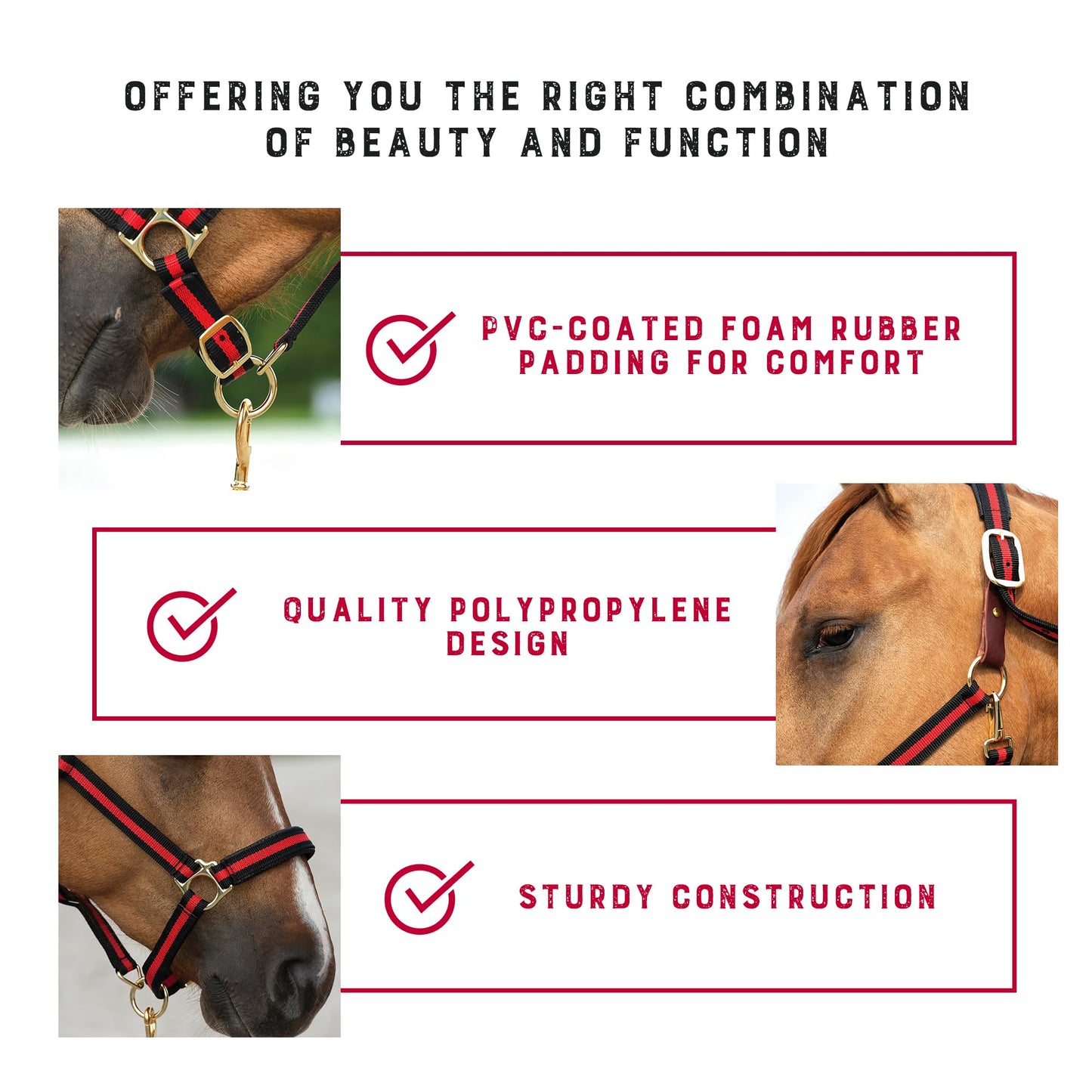 Weaver Equine Breakaway Horse Halter, Comfort Foam Padding, Adjustable Chin & Throat Snap Halters for Horses, Equine Tack,Average Size, Red