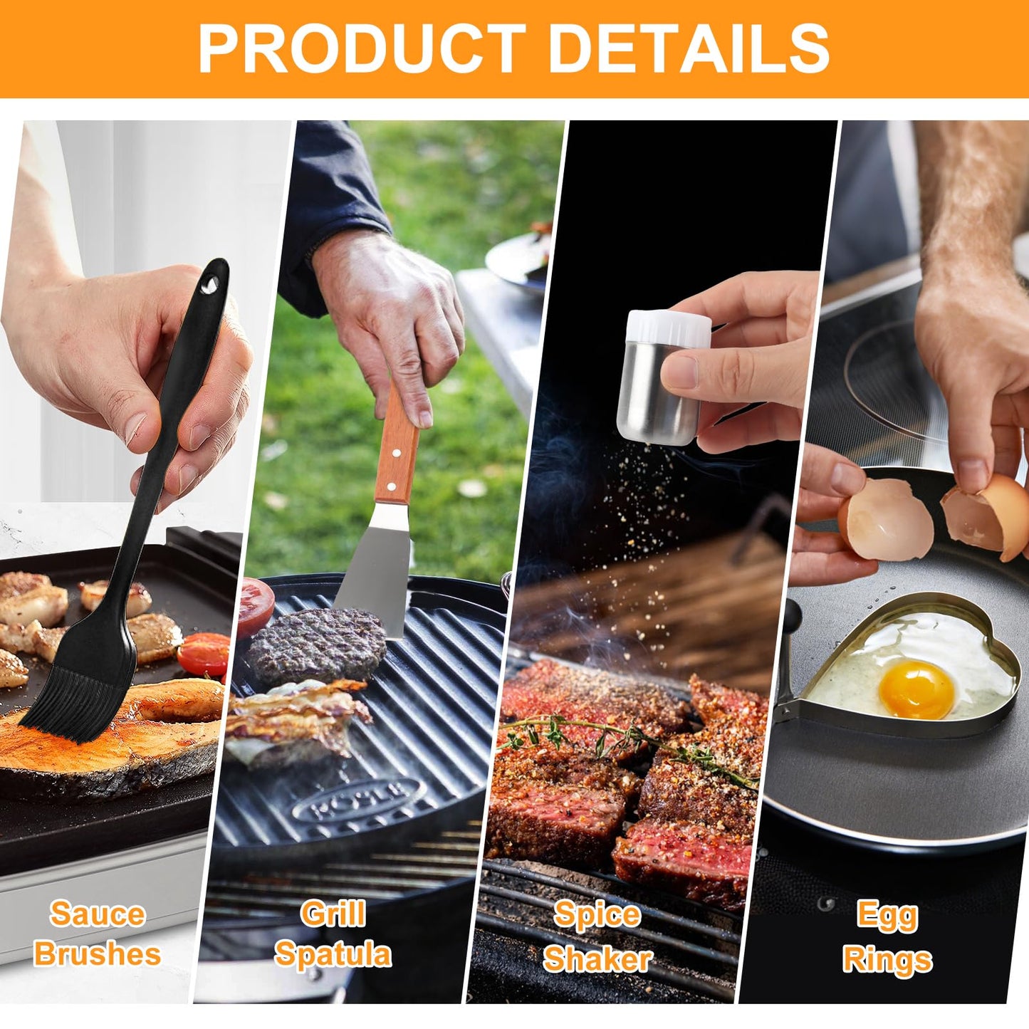 9PCS Smash Burger Press Kit - Burger Mold,50 Patty Papers,2PCS Cast Iron Burger Presses,Sauce Brushes,Grill Spatula,Spice Shaker,Egg Rings,Gloves - Non Stick Burger Press Set for Grill and Griddle