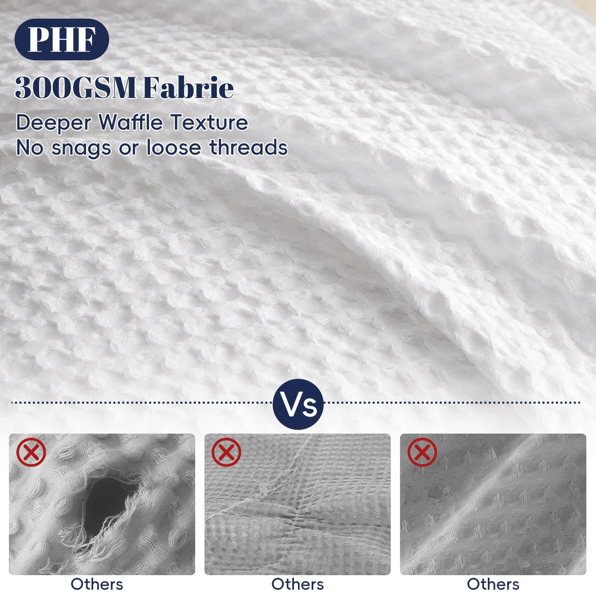 PHF Waffle Weave Duvet Cover Set Queen Size, No Snagging Ultra Soft Luxury Textured Comforter Cover for All Season 3pcs, Durable Bedding Duvet Set with 2 Pillow Shams, 90"x90", White