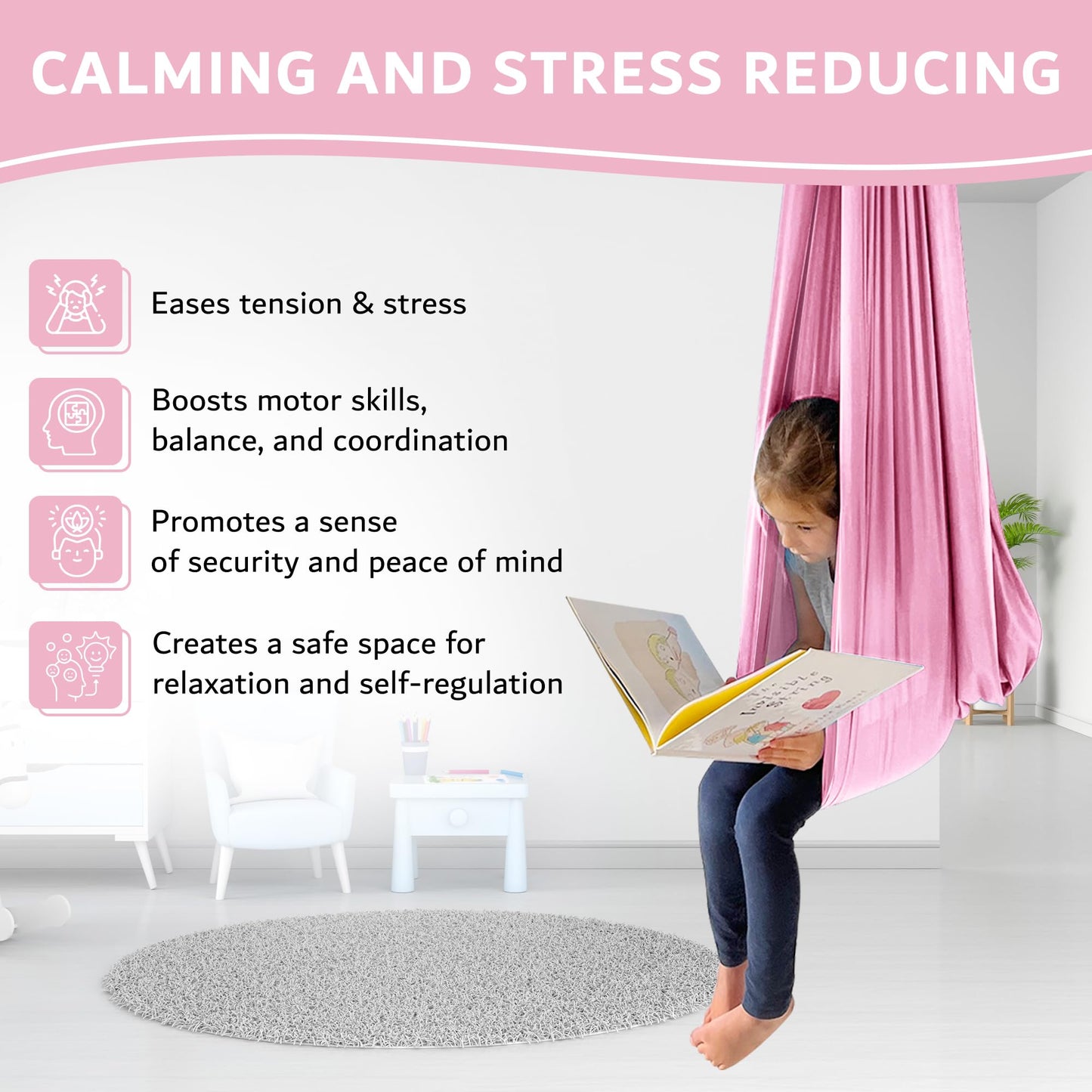 Bradoro Double Layer Reversible Sensory Swing | Outdoor and Indoor Swing for Kids and Adults Up to 260 lbs | Autism Cocoon Swing | Kids Sensory Swing Indoor | ADHD (Pink/Purple)