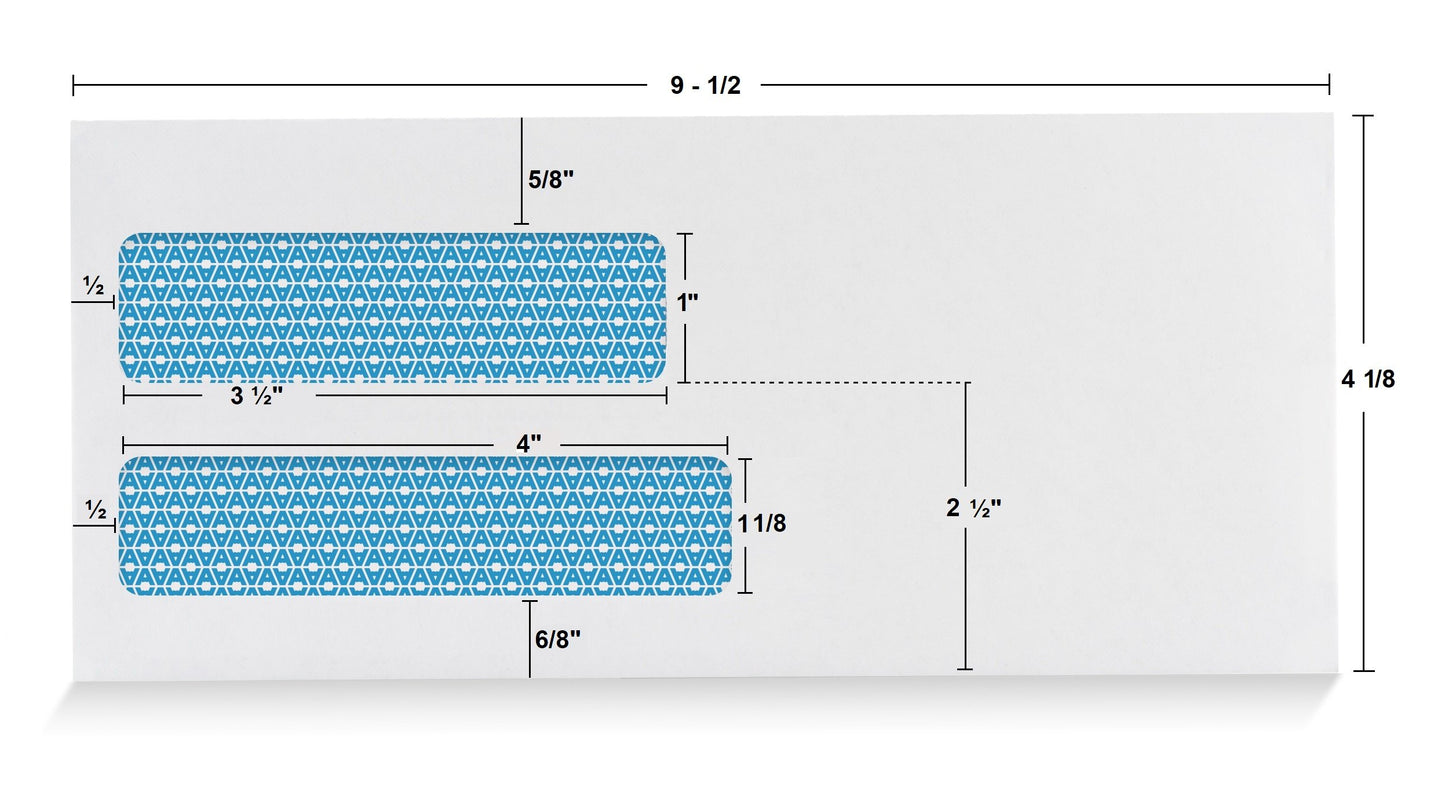 Aimoh 500#10 Double Window Security Business Mailing Envelopes - for Invoices, Statements and Legal Documents - GUMMED Closure, Security Tinted - Size 4-1/8 x 9-1/2 - White - 24 LB - 500 Count (30101)